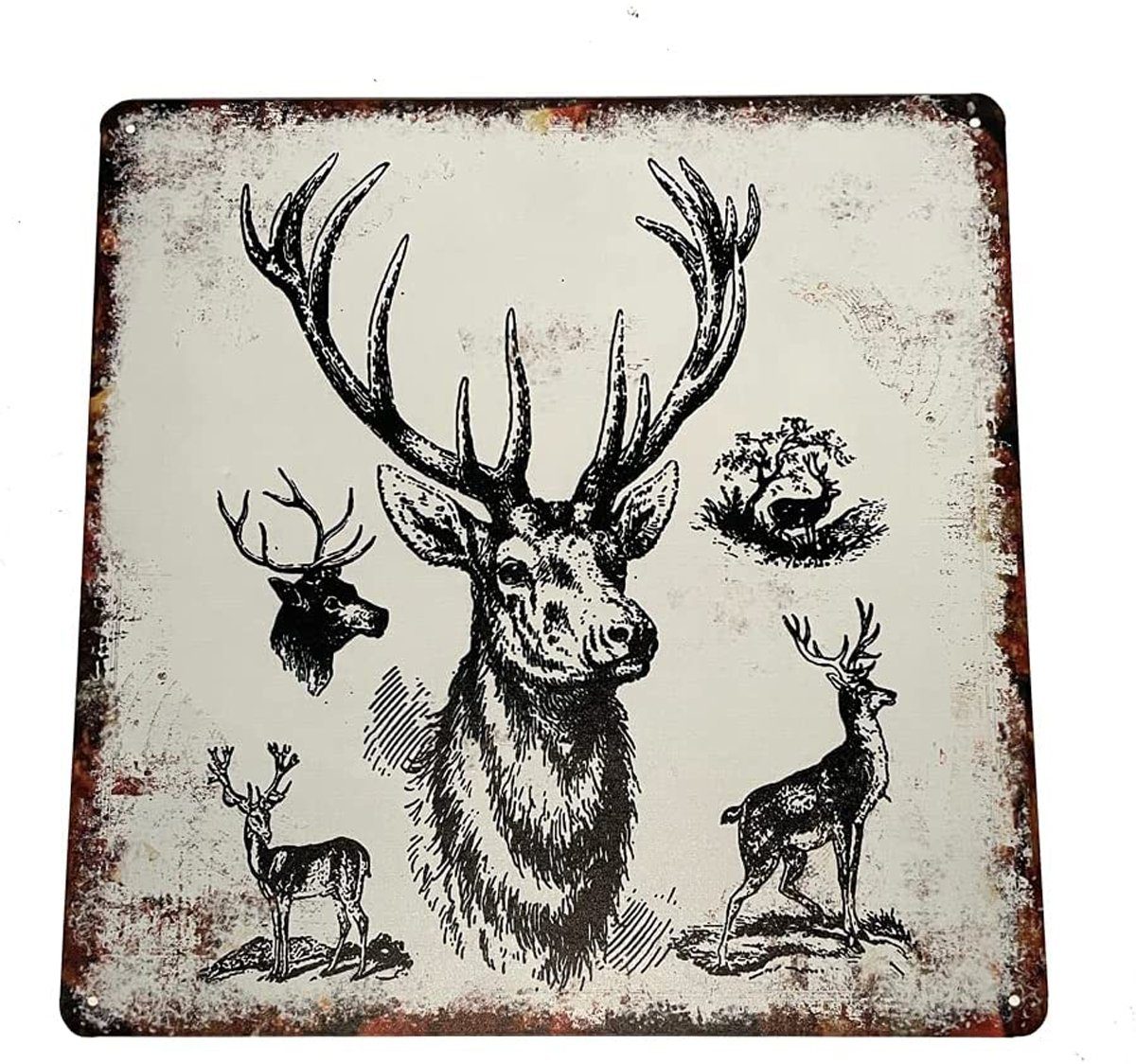 Metallbild Schild Hirsch Bild Metall Blech Wandbild Wandschild Dekoschild
