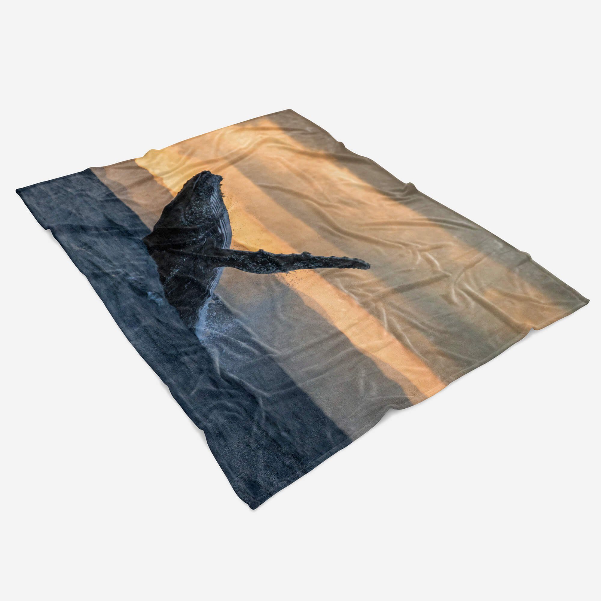 Sinus Handtuch Tiermotiv Saunatuch Kuscheldecke Baumwolle-Polyester-Mix Handtücher Strandhandtuch Art mit Handtuch Buckelwal Sprung, (1-St),