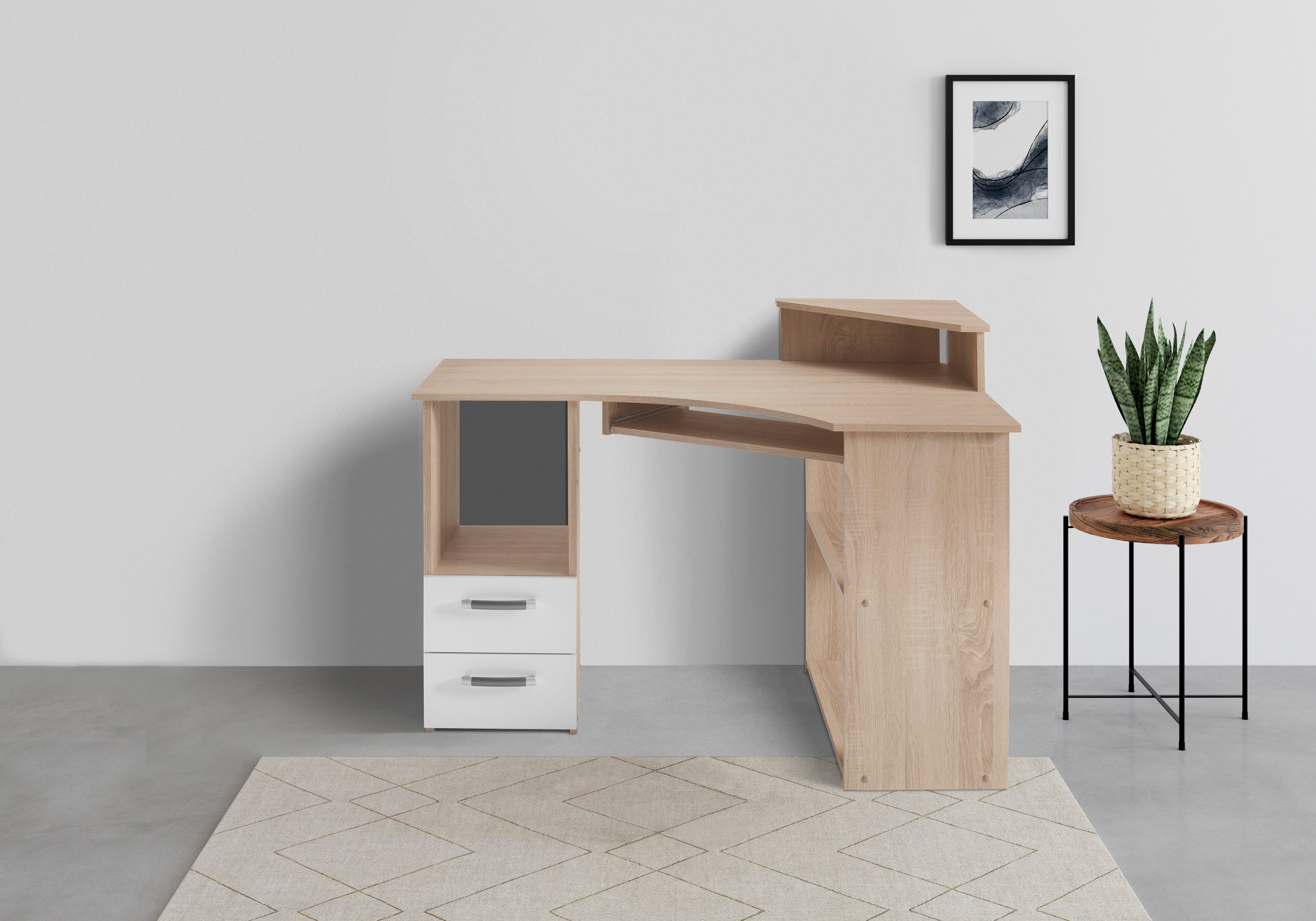 VOGL Möbelfabrik Schreibtisch Sam, Eckschreibtisch, Tastaturauszug, Monitor günstig online kaufen