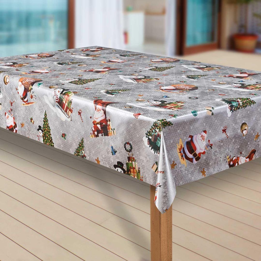 laro Tischdecke Wachstuch-Tischdecken Abwaschbar Weihnachtsmann grau/rot re günstig online kaufen