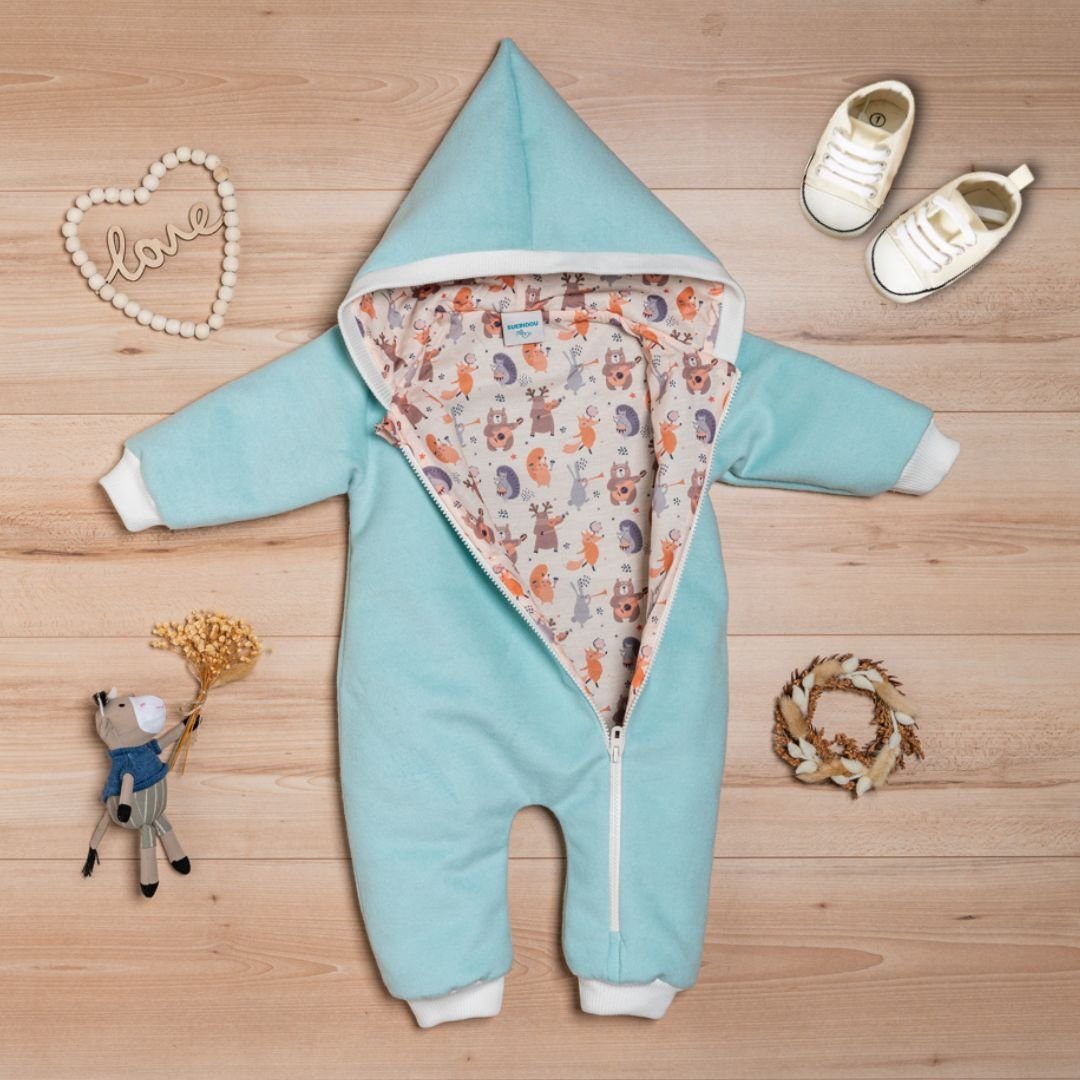 suebidou Fleeceoverall Wollfleeceoverall mit Zwergenkapuze Wagenanzug Babyoverall nachhaltig, kreativ