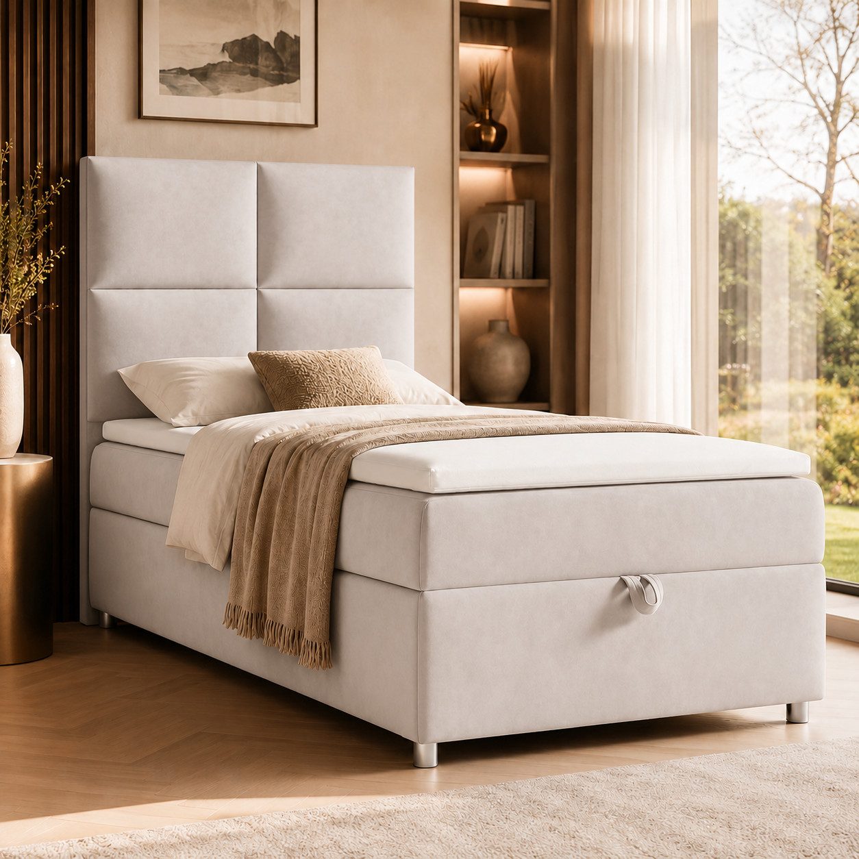 Best for Home Boxspringbett Trinity K-2 mit Bettkasten & Topper – Komfort & Stauraum (Einzelbett, Hotelbett, Polsterbett gepolstertes Kopfteil, Jugendbett, Kinderbett versch. Größen, 1-St., 70x200 80x200 90x200 100x200 cm), Einzel-Boxspringbett mit integr