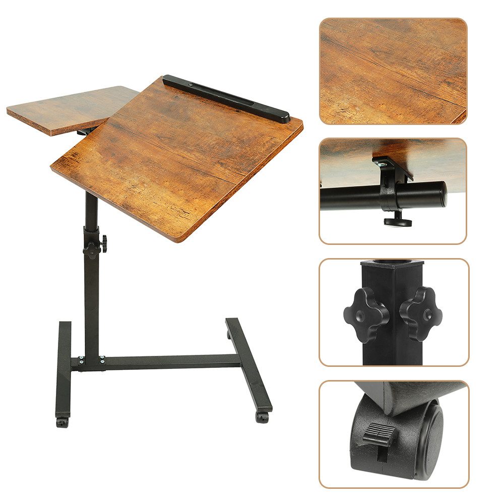 JEOBEST Laptoptisch Beistelltisch Mit Rollen, C-förmiger Couchtisch mit Holzplatte, (1-St) Höhenverstellbar 58 - 90 cm, 0-360° Neigbar