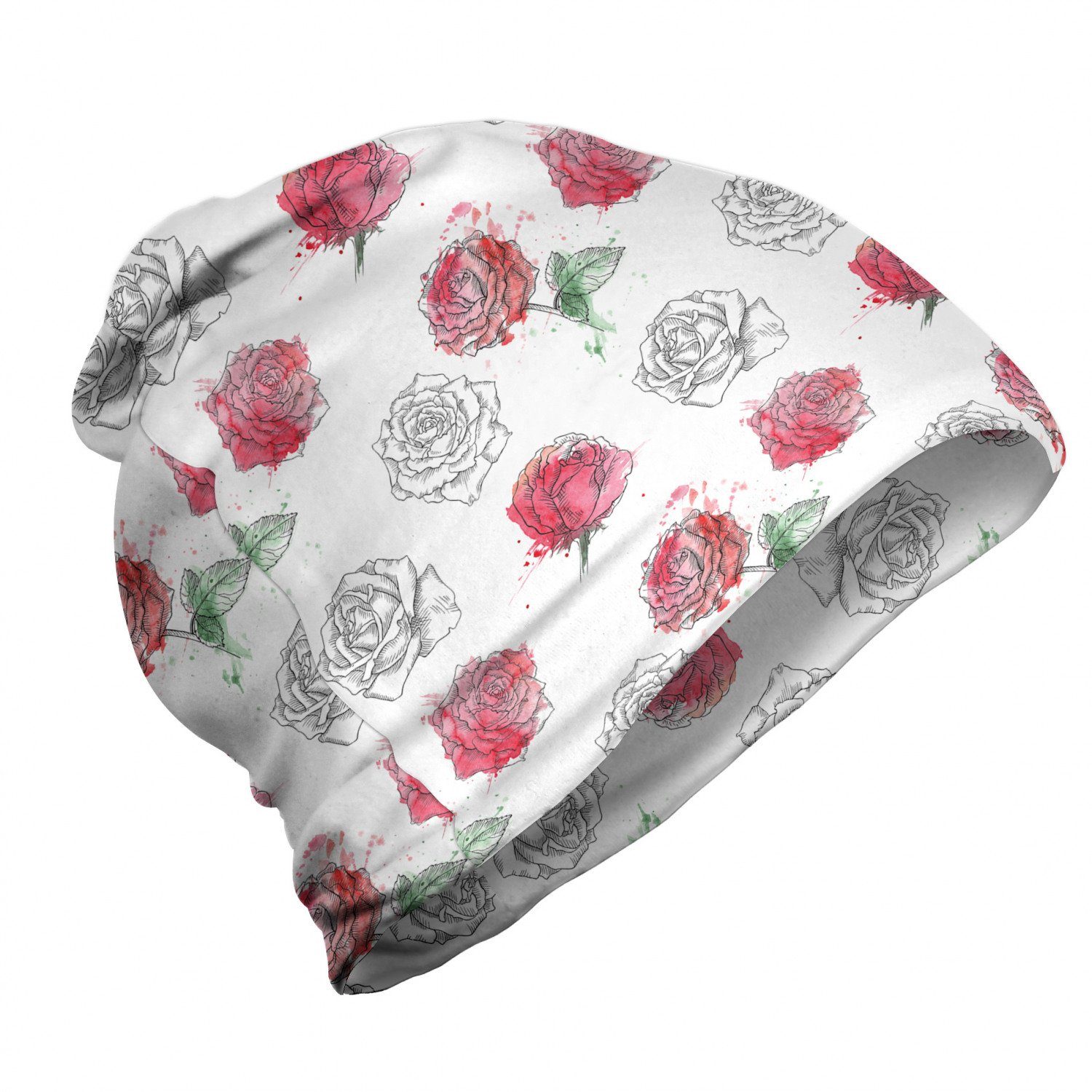 Abakuhaus Beanie im Vintage Skizze-Kunst Blumen Wandern Rose Freien