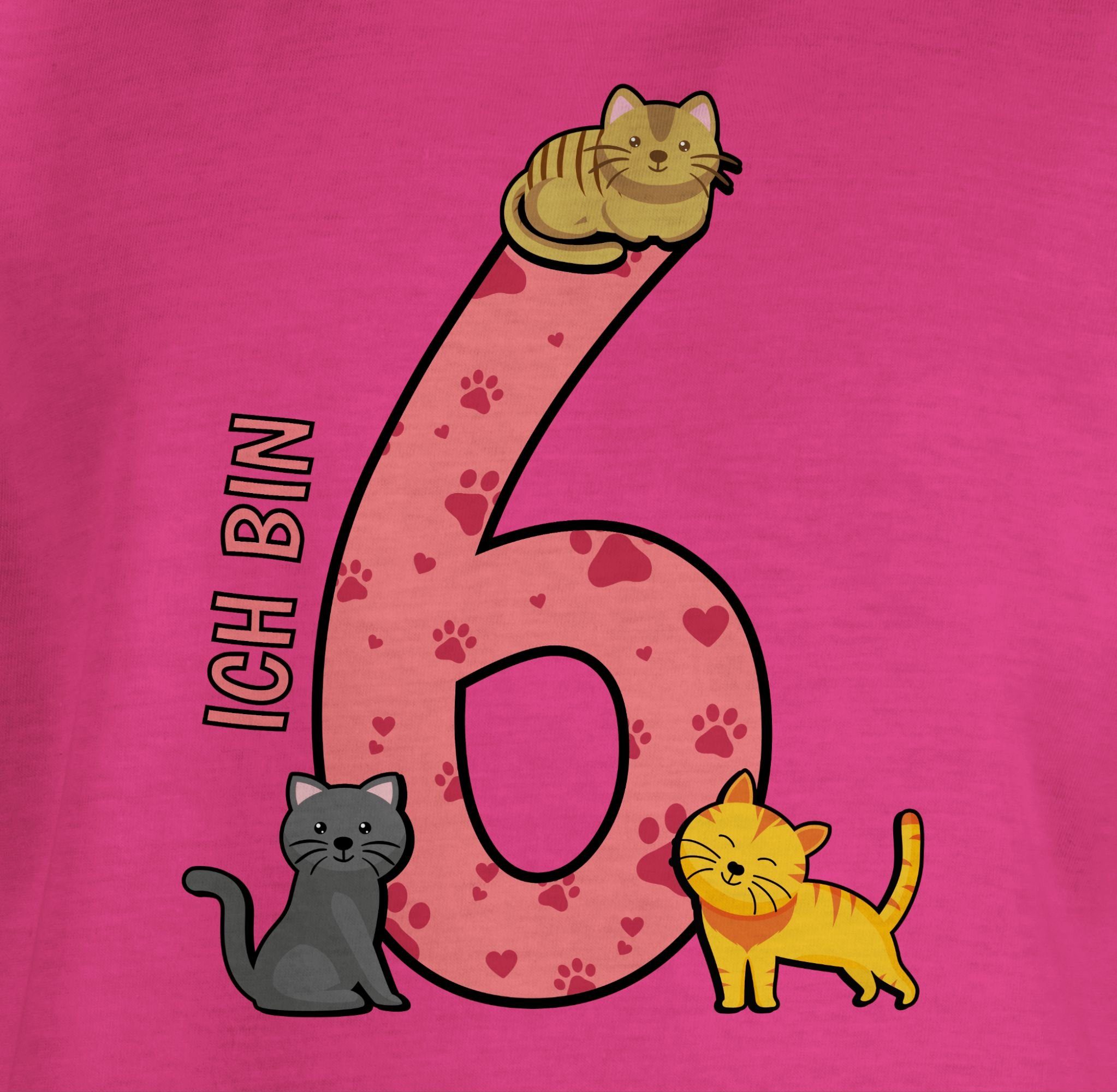 Sechster Kinder 128 shirt - tshirt 6 - Shirtracer T-Shirt katzen Mädchen t - T-Shirt Fuchsia 1 6. Geburtstag kinder Katzen mädchen t-shirt -