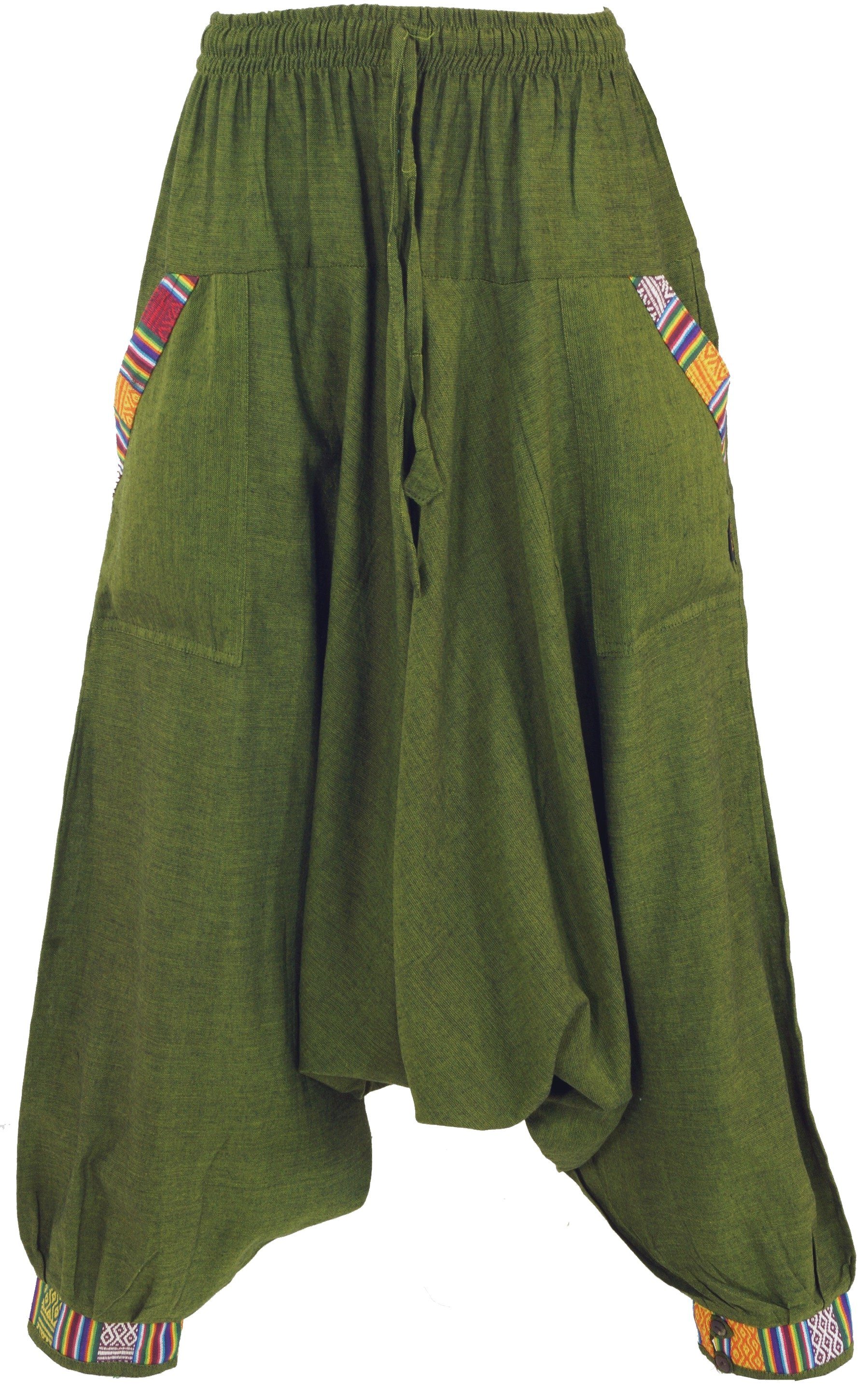 Guru-Shop Relaxhose Pluderhose, Aladinhose Nepali - olivgrün Ethno Style, alternative Bekleidung