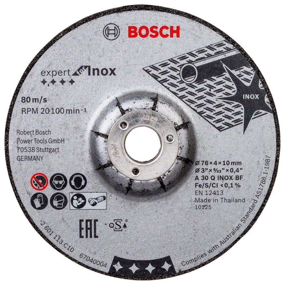 BOSCH Schruppscheibe Expert, Ø 76 mm, (2 Stück), For Inox A 30 Q INOX BF -  76 x 4 x 10 mm - 2er-Pack, frei von eisen- und schwefelhaltigen sowie  chlorierten Füllstoffen