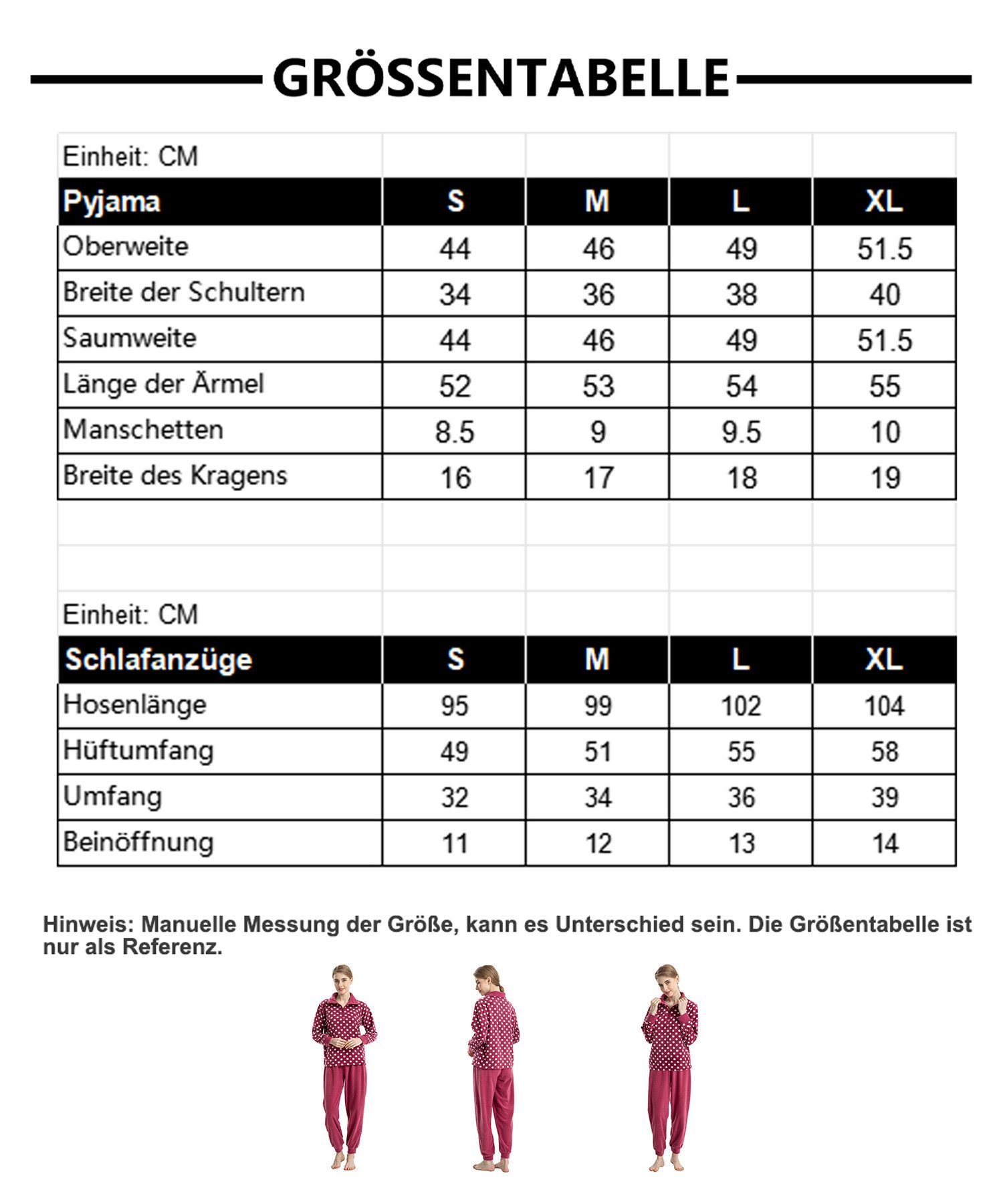 TIESTRA Schlafanzug Damen Pyjama Winter Warm WeichNachtwäsche Herbst Hausanzug