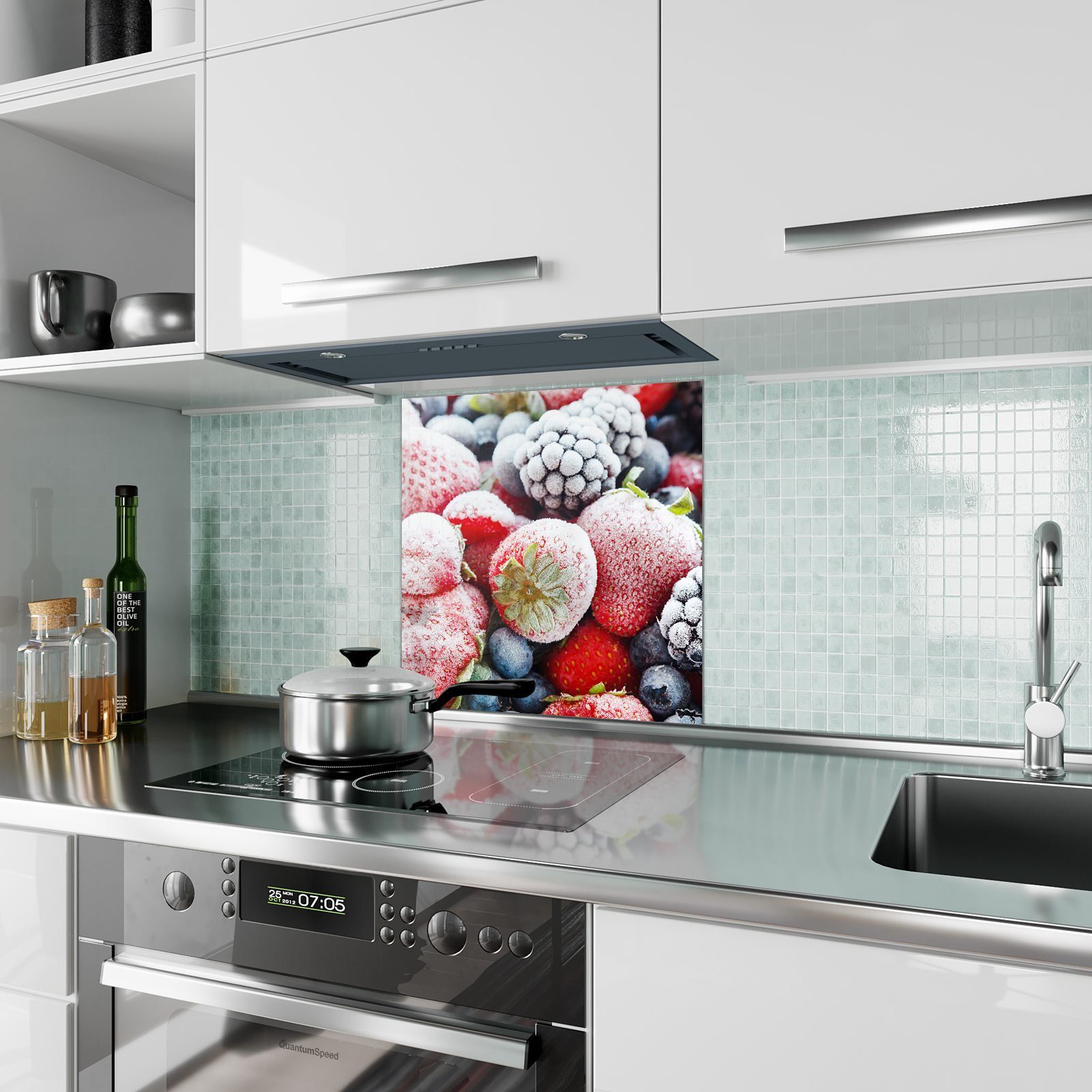Küchenrückwand Gefrorene Beerenvariation Spritzschutz mit Glas Küchenrückwand Motiv Primedeco
