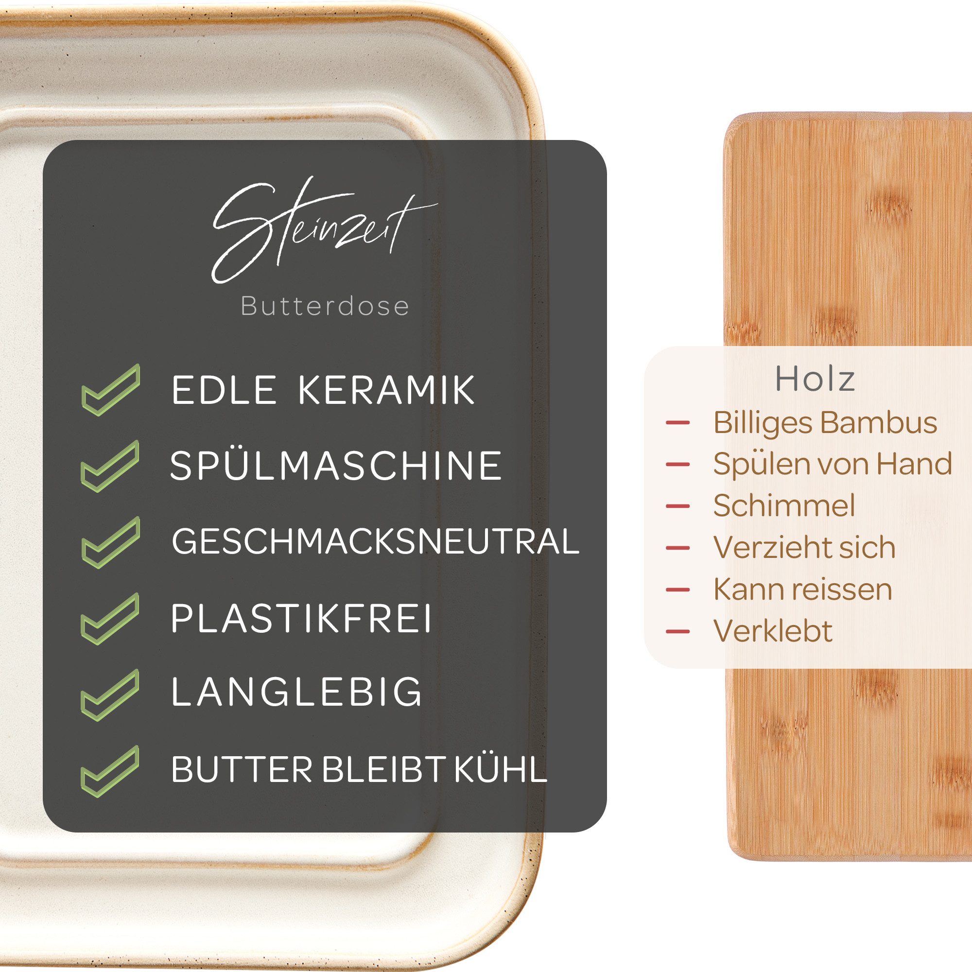 Steinzeit Butterdose Butterdose - Butterdose Keramik für alle gängigen Butter (250gr), Butterglocke mit einzigartigem Design und Spülmaschinengeeignet