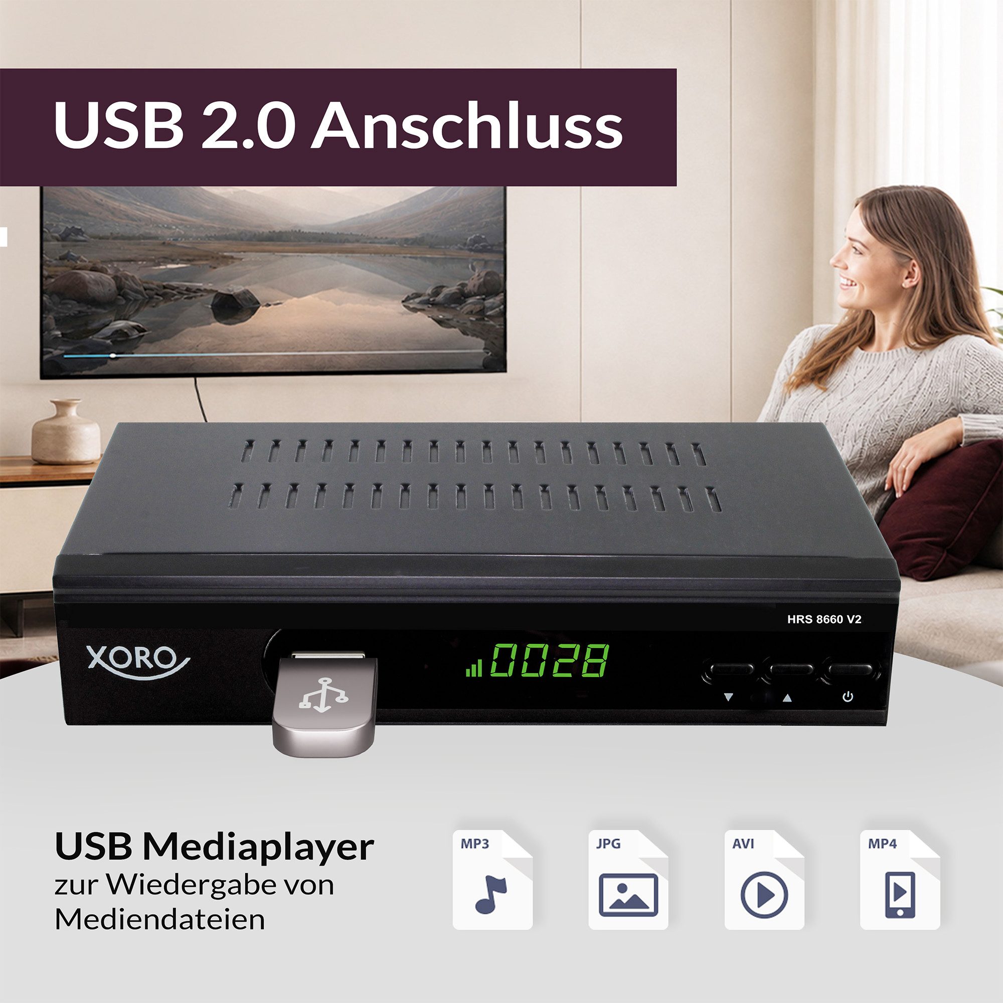 Xoro HRS 8660 V2 DVB-S/S2 mit PVR, Unicable, USB-Mediaplayer & 12 V SAT-Receiver (Timeshift, 8 Aufnahme-Timer & ASTRA 19,2° Senderliste vorprogrammiert)