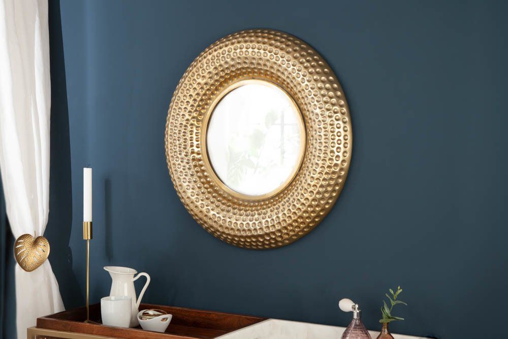 · Rahmen Schlafzimmer · Metall Wandspiegel Design · ORIENT mit · Deko rund gold, 60cm riess-ambiente Hammerschlag ·