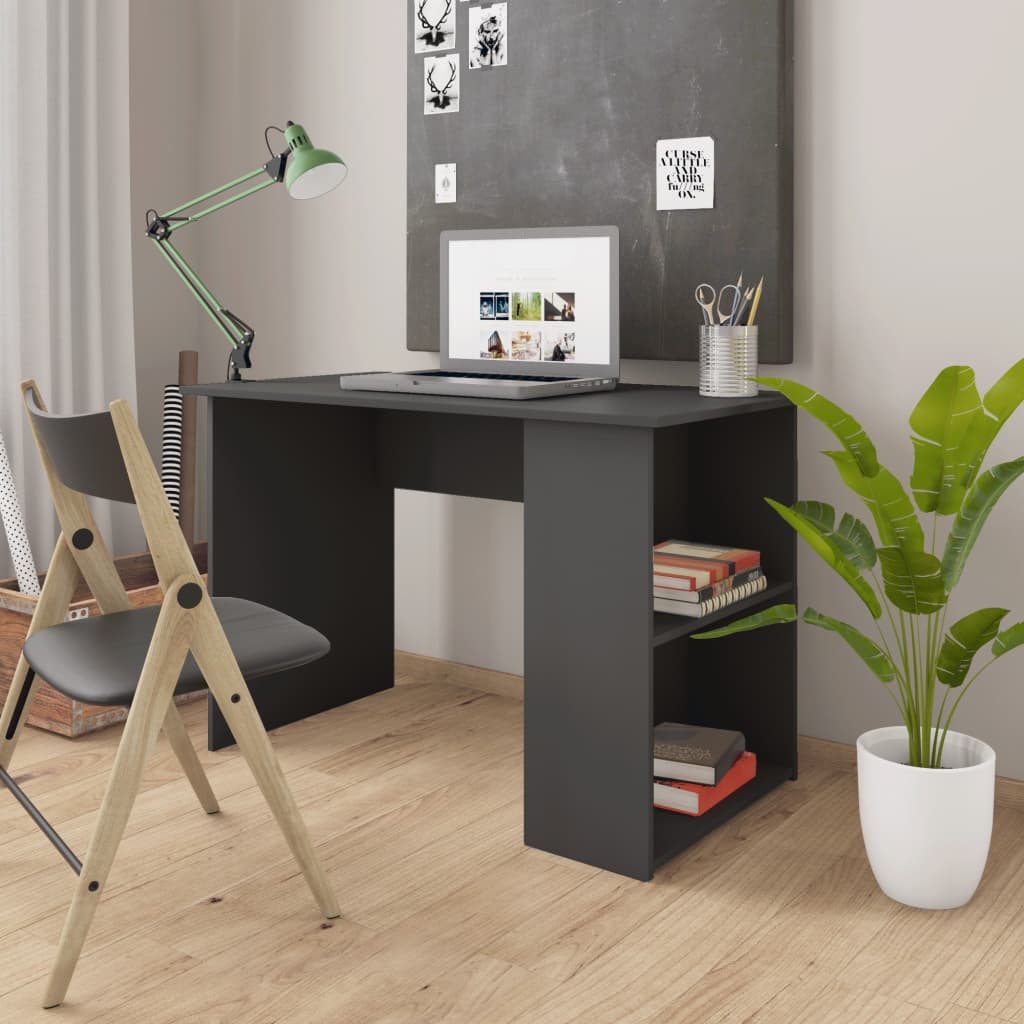 furnicato Schreibtisch Grau 110x60x73 cm Holzwerkstoff (1-St), Robuster Computertisch mit 2 Ablagen für das Büro oder Studentenheim