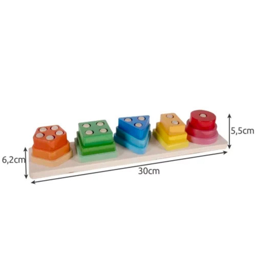 KRUZZEL Steckpuzzle Holzspielzeug Sortierer Kinder, 15 Puzzleteile, Enthält Kreis, Quadrat, Rechteck, Dreieck und Fünfeck, 15 bunte Blöcke