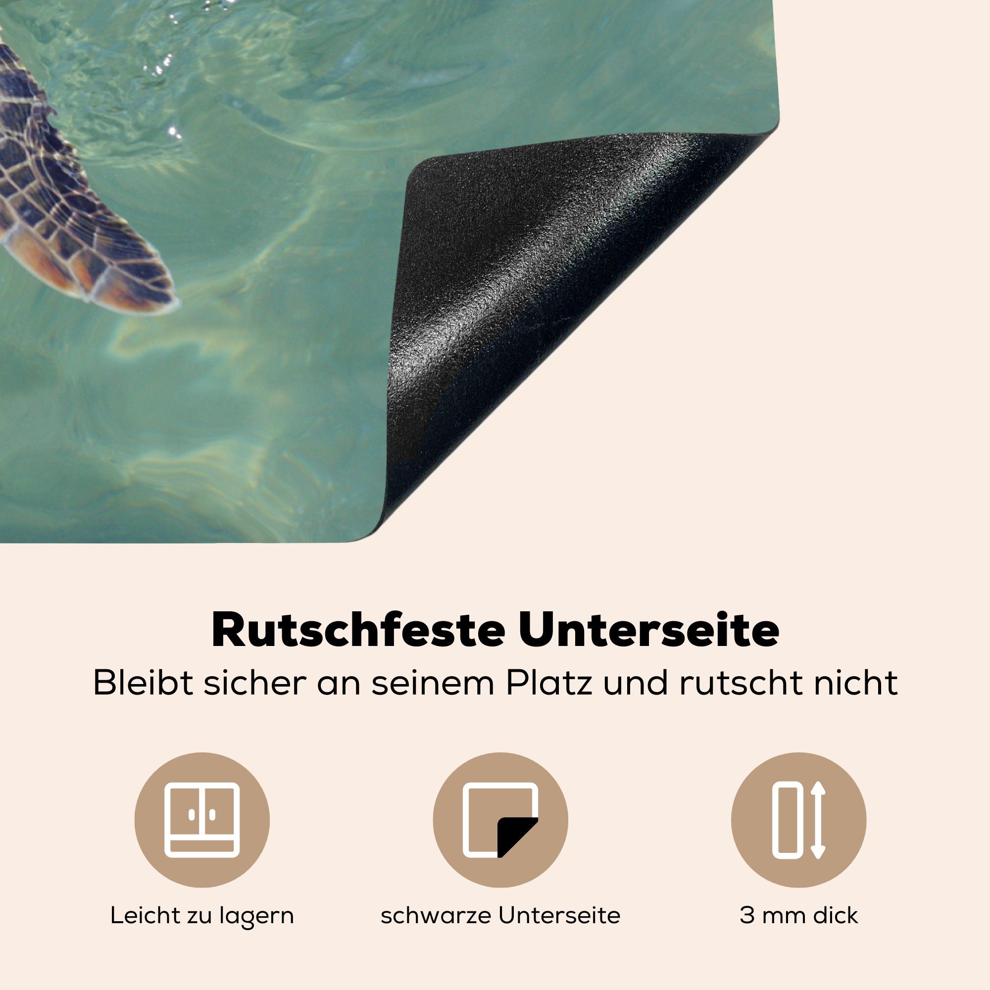 MuchoWow Wasser, Schildkröte (1 81x52 schwimmt küche, Vinyl, die Schutz Induktionskochfeld Ceranfeldabdeckung cm, Herdblende-/Abdeckplatte tlg), im für