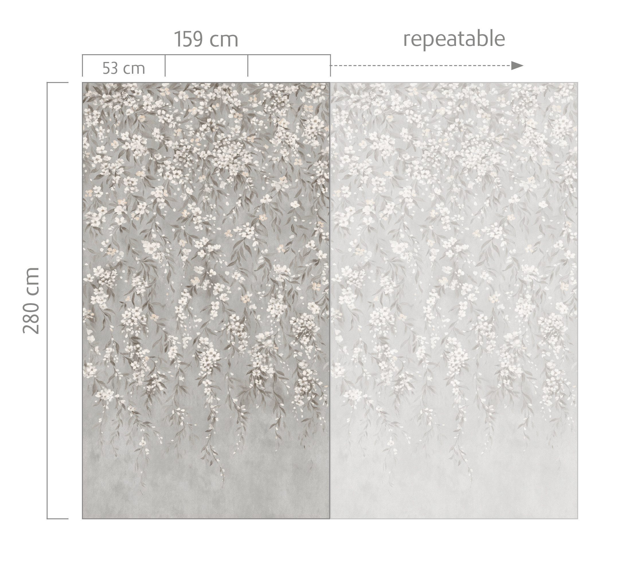 Rasch Fototapete Blumen mit Blumenranken in Grau - 2,80m x 1,59m - Noble Zen, strukturiert, floral, natürlich, botanisch, geblümt, (1 Rolle, 1 St), Blumentapete