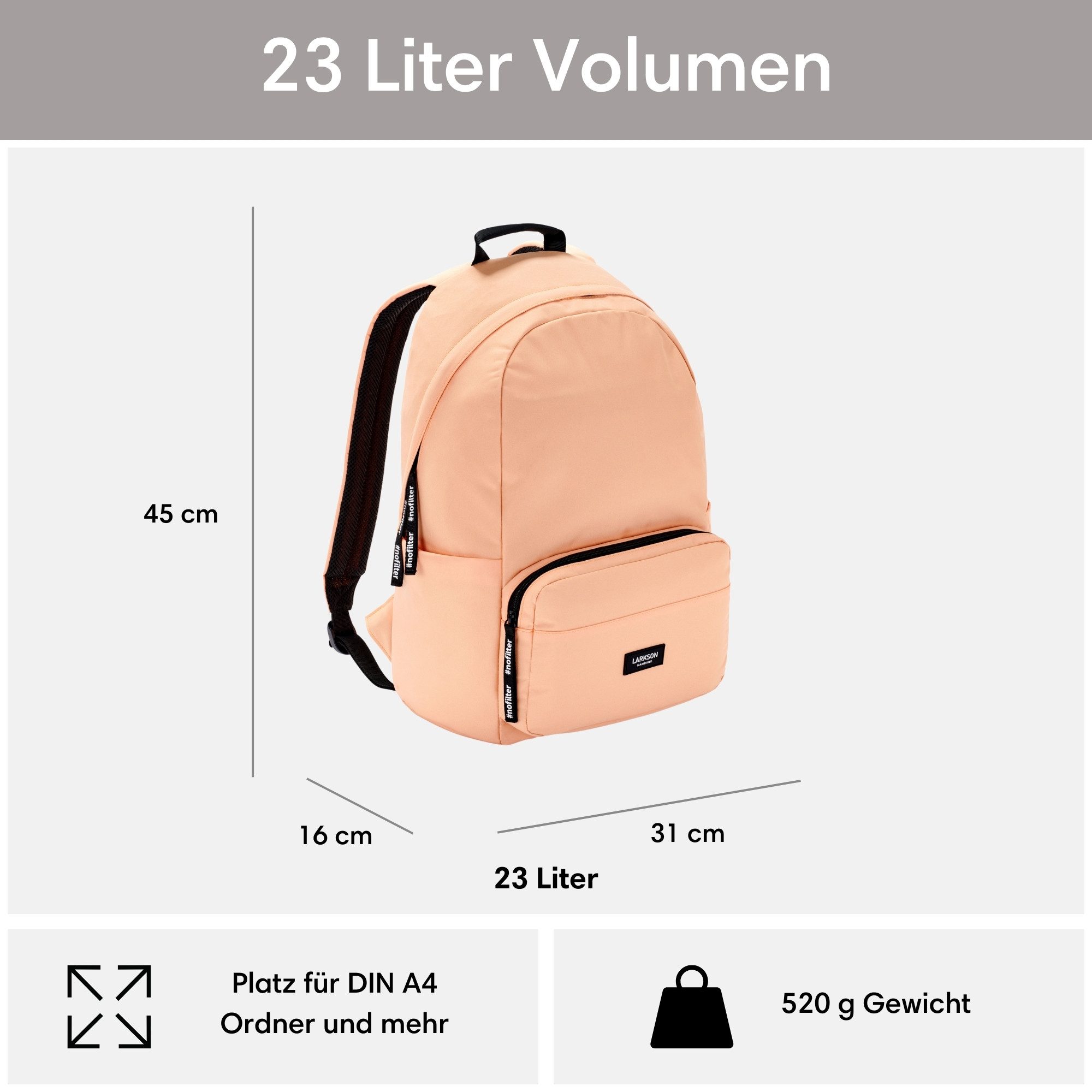 LARKSON Schulrucksack No 3 Rucksack Schule Mädchen Jungen Teenager (1-tlg), Seitentasche, Laptopfach, Wasserabweisend