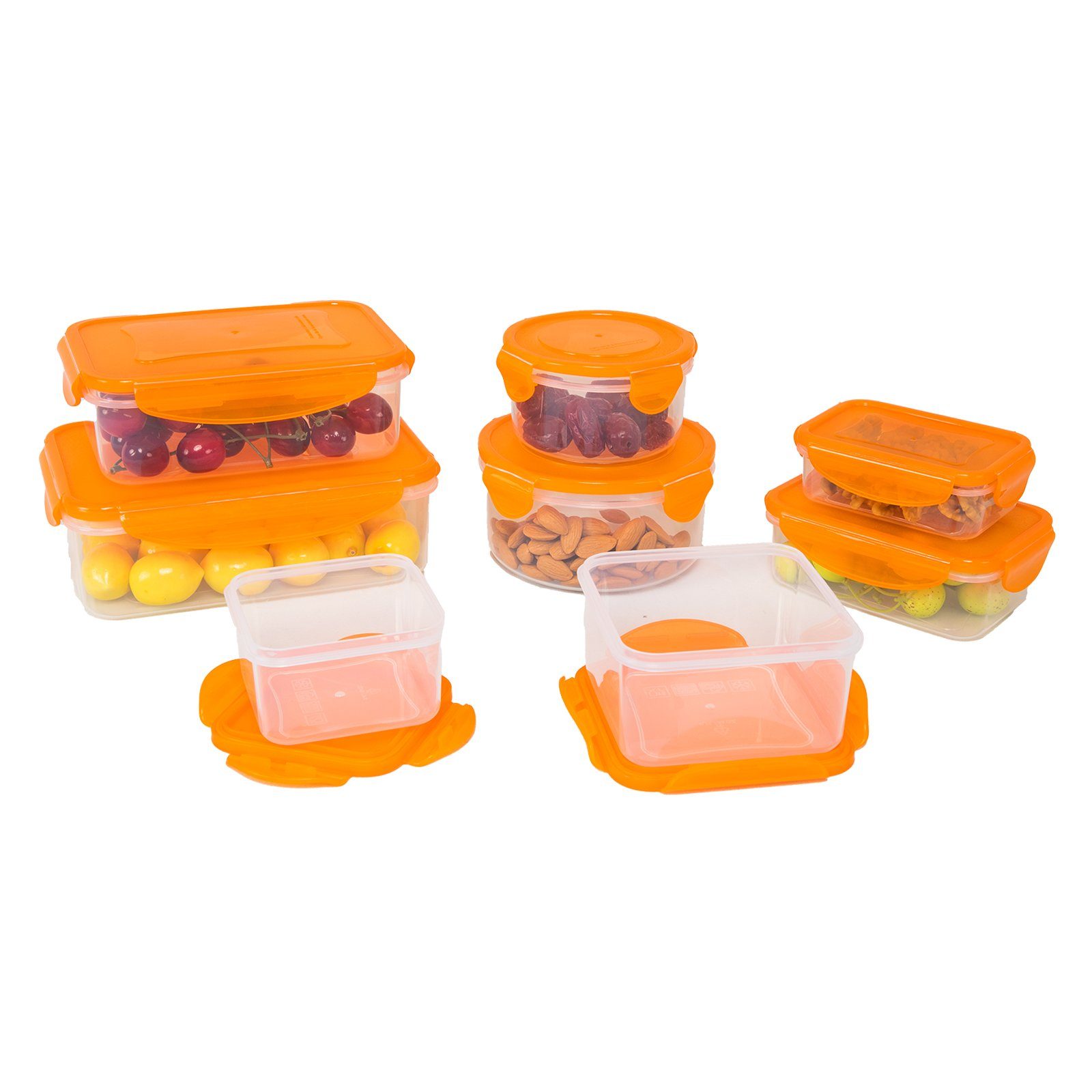 Plentyfy Frischhaltedose Frischesystem 16, Vorratsdosen (Set, 16-tlg), Kunststoff, - mit Set Deckel orange Frischhaltedose