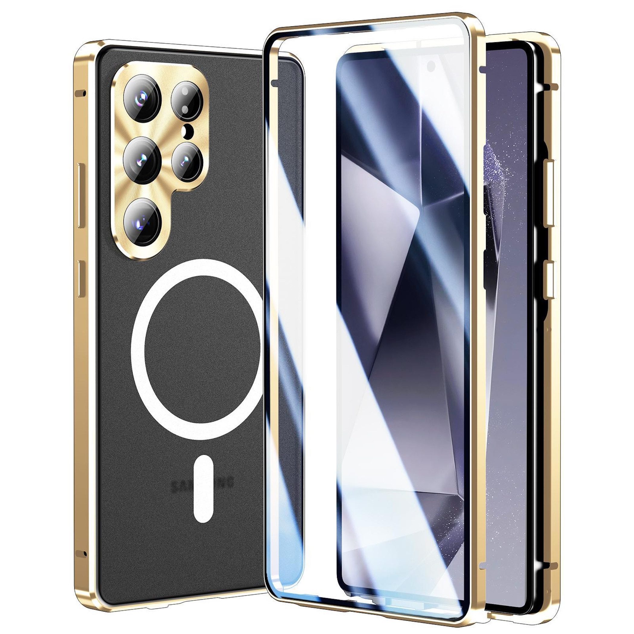 Wigento Handyhülle MagSafe für Samsung Galaxy S26 Ultra 5G Full Schutz Hartglas Gold, Full Body, MagSafe-Unterstützung, präzise Passform