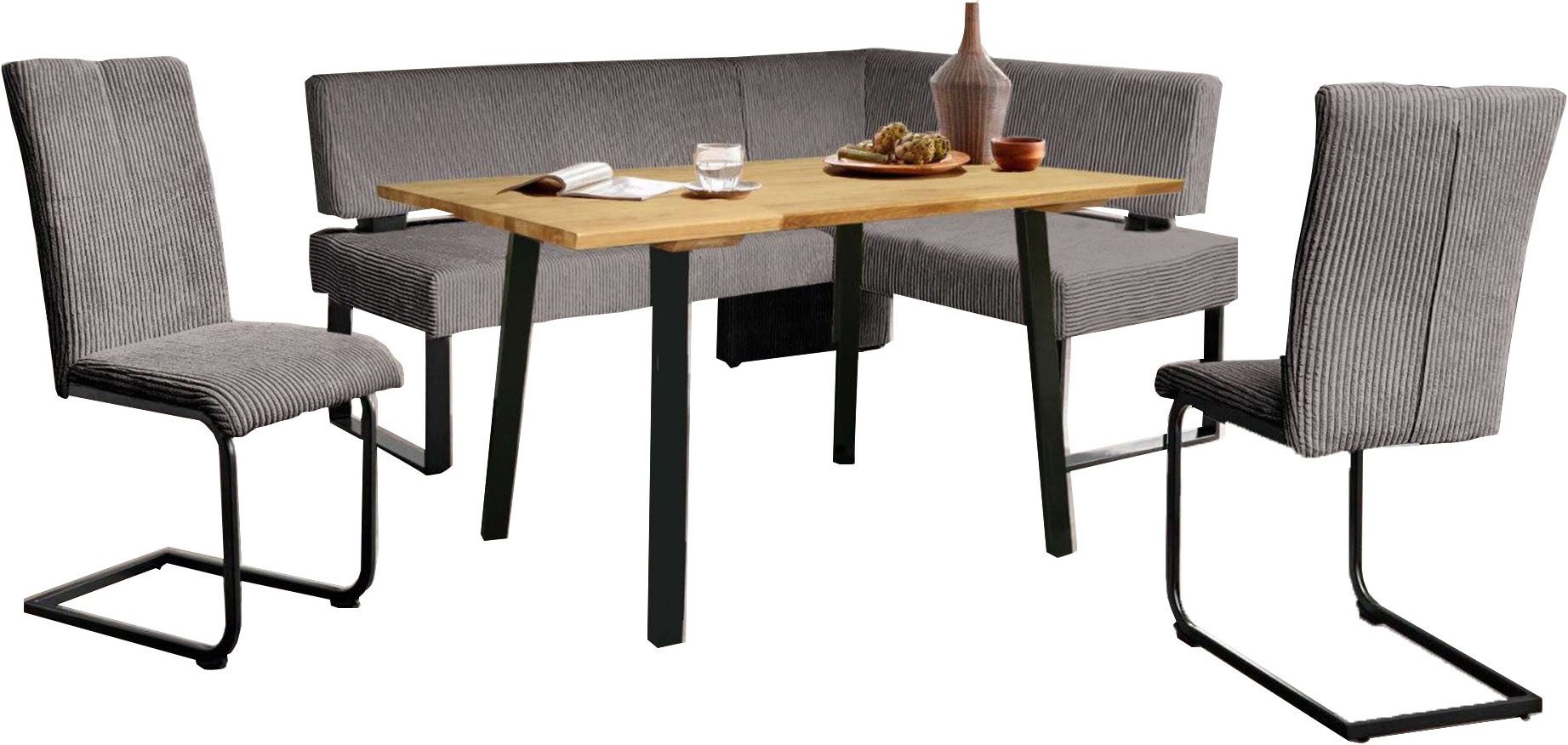 Home affaire Eckbankgruppe Oliver, (Set, 4-tlg., 4-tlg), Eckbank mit Wellenunterfederung im Sitz, Tisch Massiv Eiche