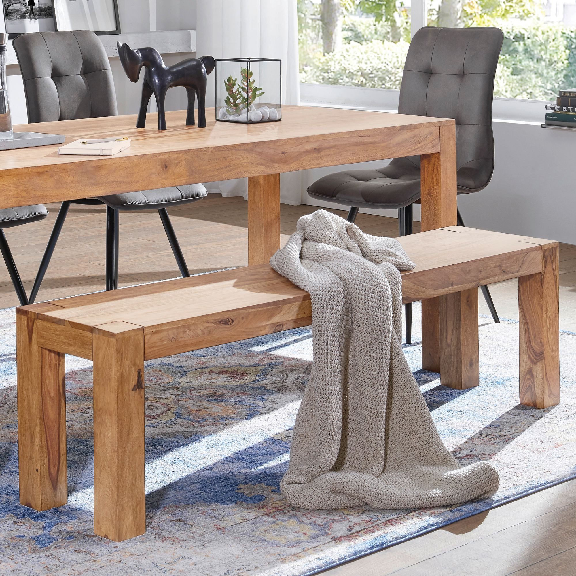 möbelando Sitzbank Esszimmer Sitzbank MUMBAI Massiv-Holz Akazie 160 x 45 x günstig online kaufen
