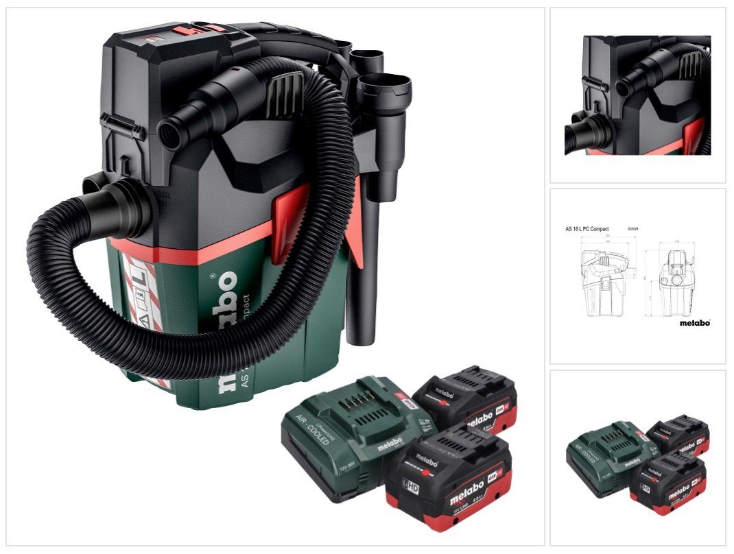 metabo Staubabsauger AS 18 L PC Compact Akku Sauger 18 V 6 l IPX4 Staubklasse L Nass und T