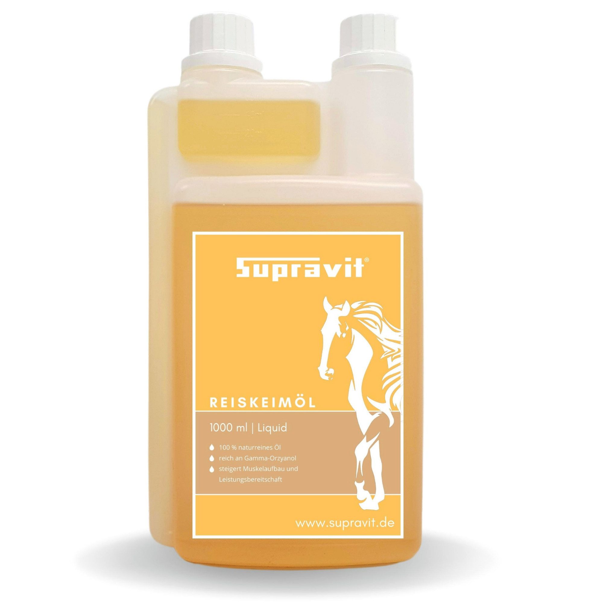 Supravit Ergänzungs Liquide für Pferde 1 Liter - 100% natürliche Unterstützung Reiskeimöl, Nahrungsergänzungsmittel für: Pferd