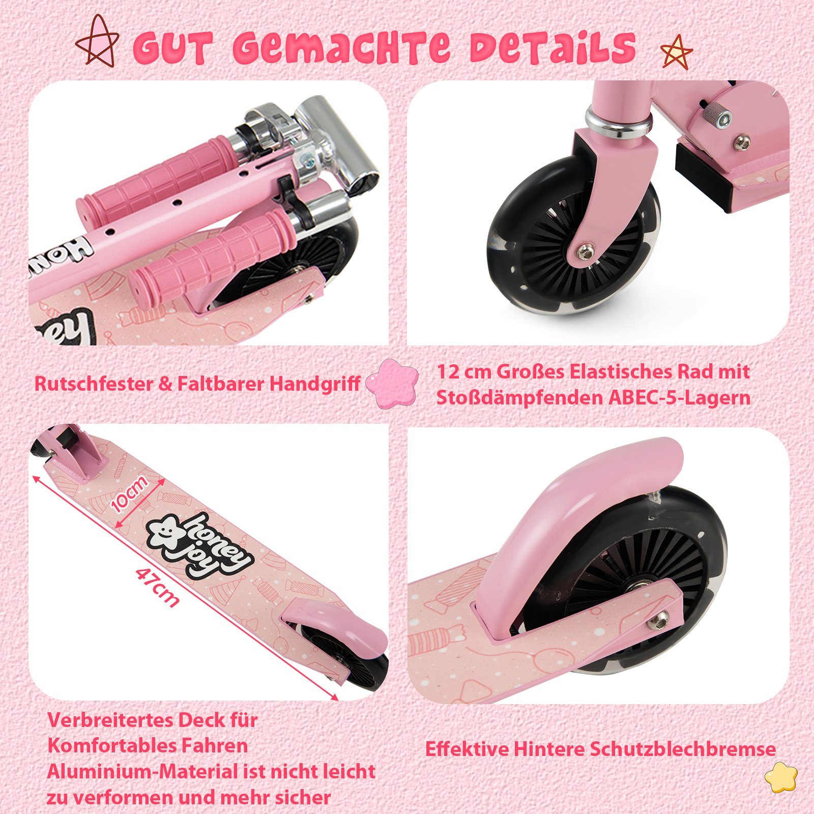 COSTWAY Cityroller Kinder Scooter, höhenverstellbar, klappbar, mit 2 LED Räder