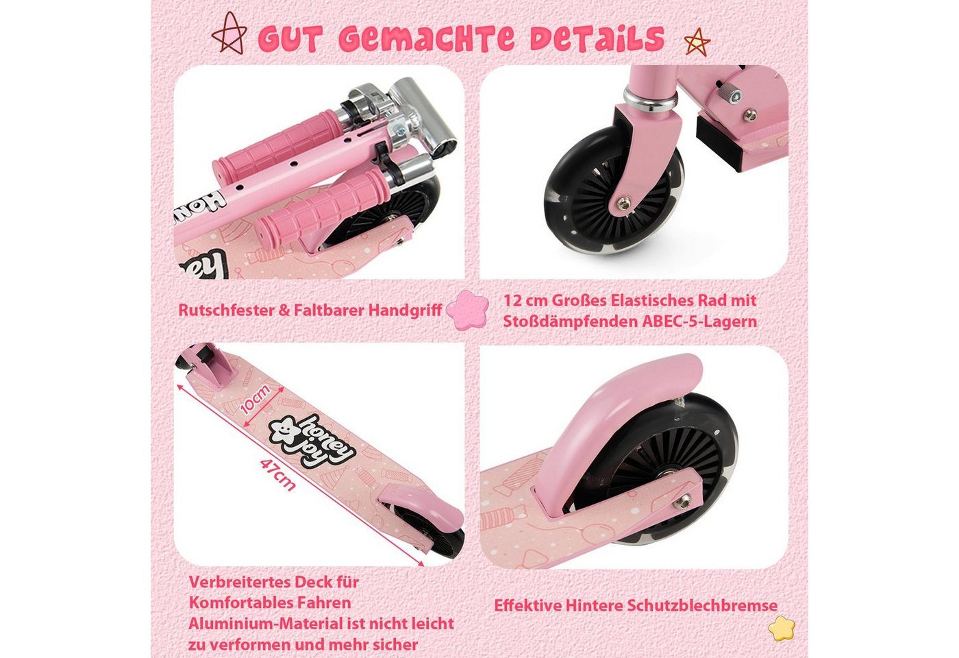 Thumbnail - COSTWAY Cityroller Kinder Scooter, höhenverstellbar, klappbar, mit 2 LED Räder