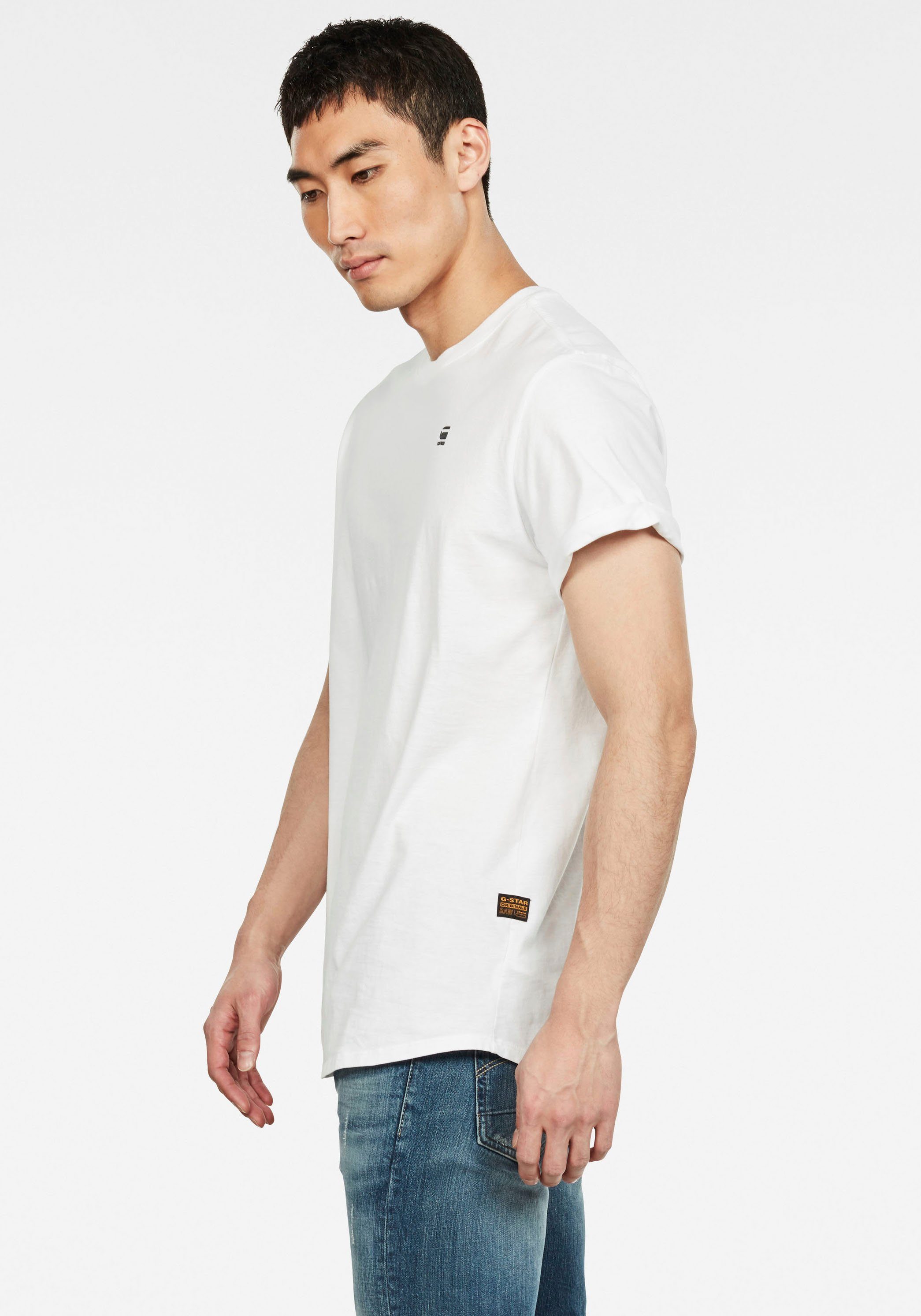 RAW Logo white T-Shirt Stitching kleinem G-Star mit Lash