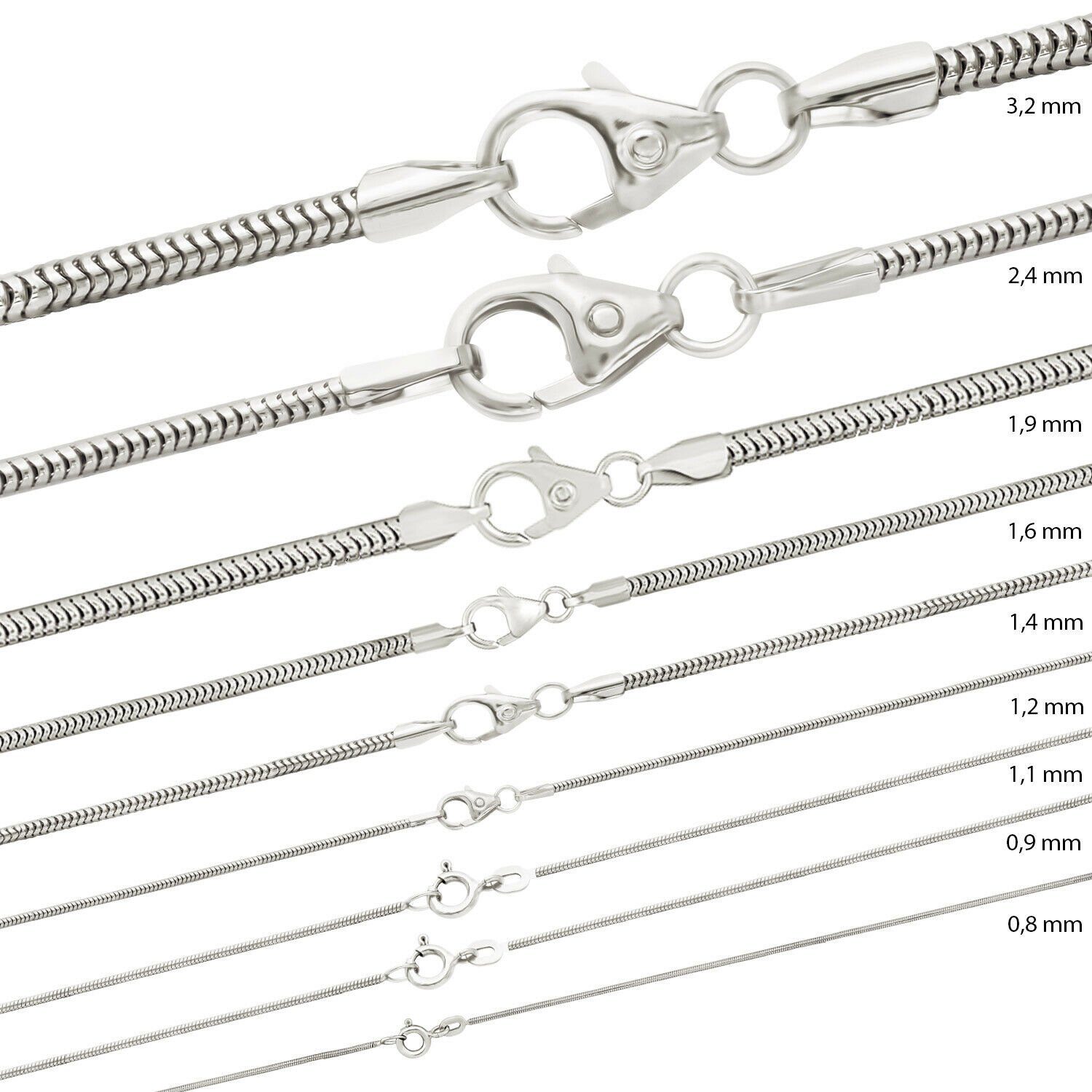 HOPLO Panzerkette Silberkette Schlangenkette rund Länge 42cm - Breite 0,8mm günstig online kaufen
