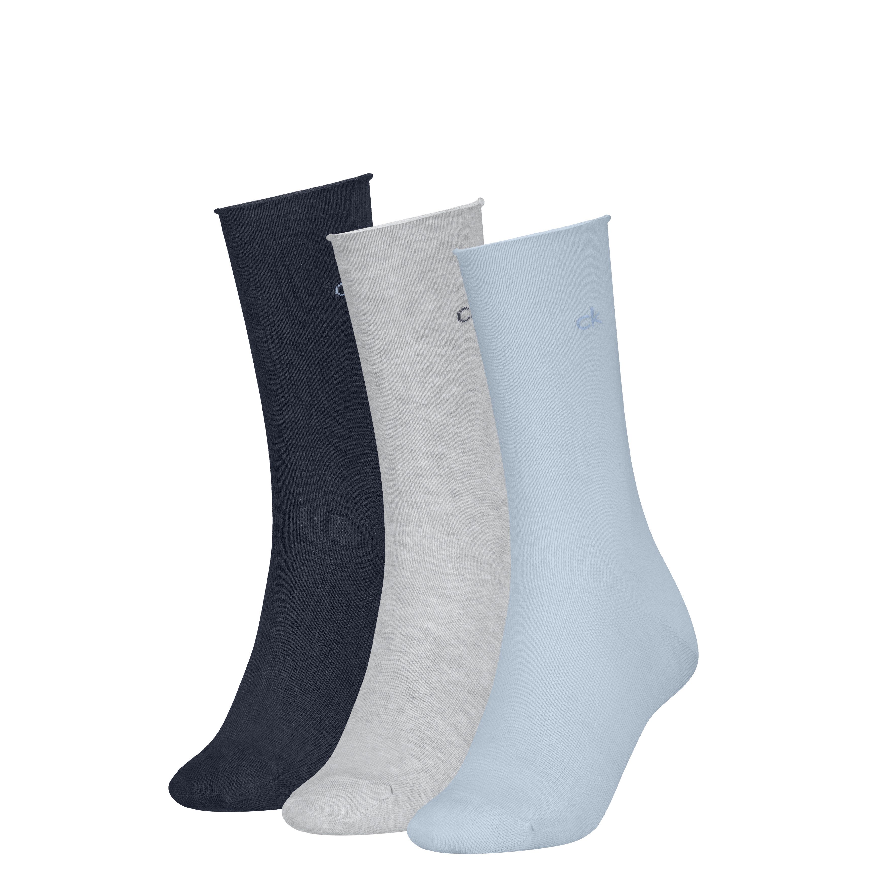 Calvin Klein Socken CK WOMEN SOCK ROLLTOP (3 Paar) mit kleinem Rollbund, Cotton-Mix