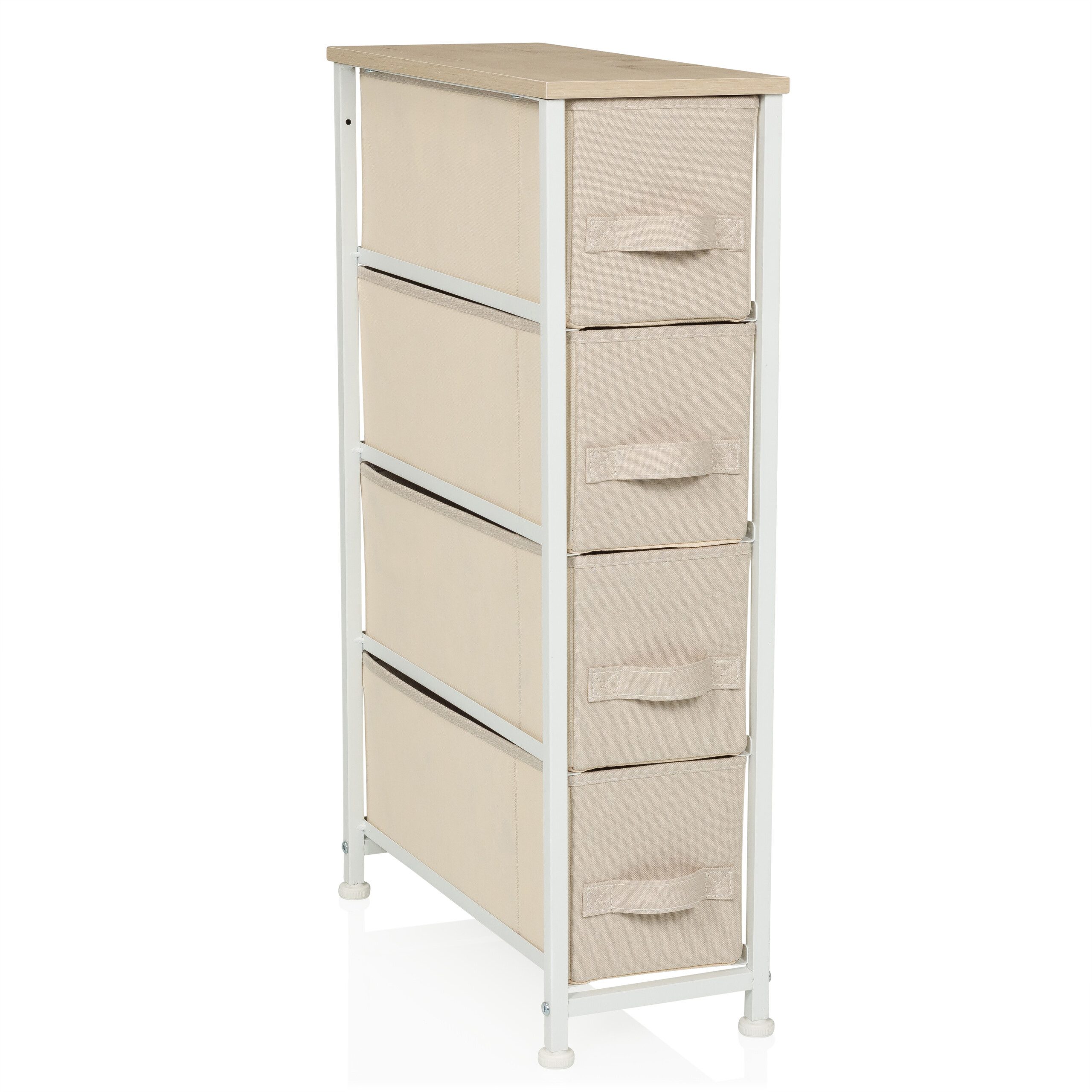 hjh LIVING Kommode FOLDRESS S Sideboard H/B/T: 76.0 x 20.0 x 48.0 cm, Schubladenkommode mit 4 Stoff-Schubladen, platzsparend, Holz-Ablage