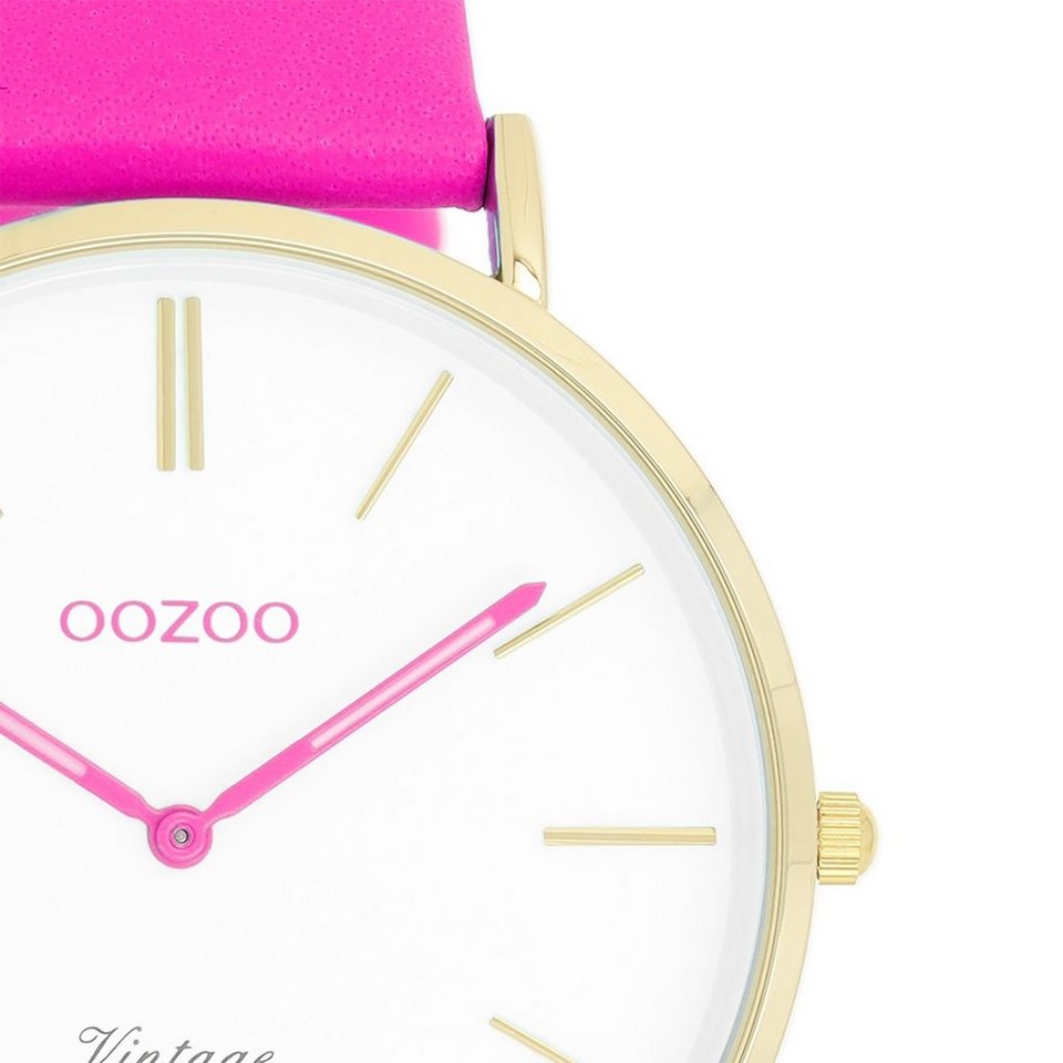 OOZOO Quarzuhr Oozoo Damen Armbanduhr Vintage Series, Damenuhr rund, groß  (ca. 40mm), Lederarmband pink, Fashion