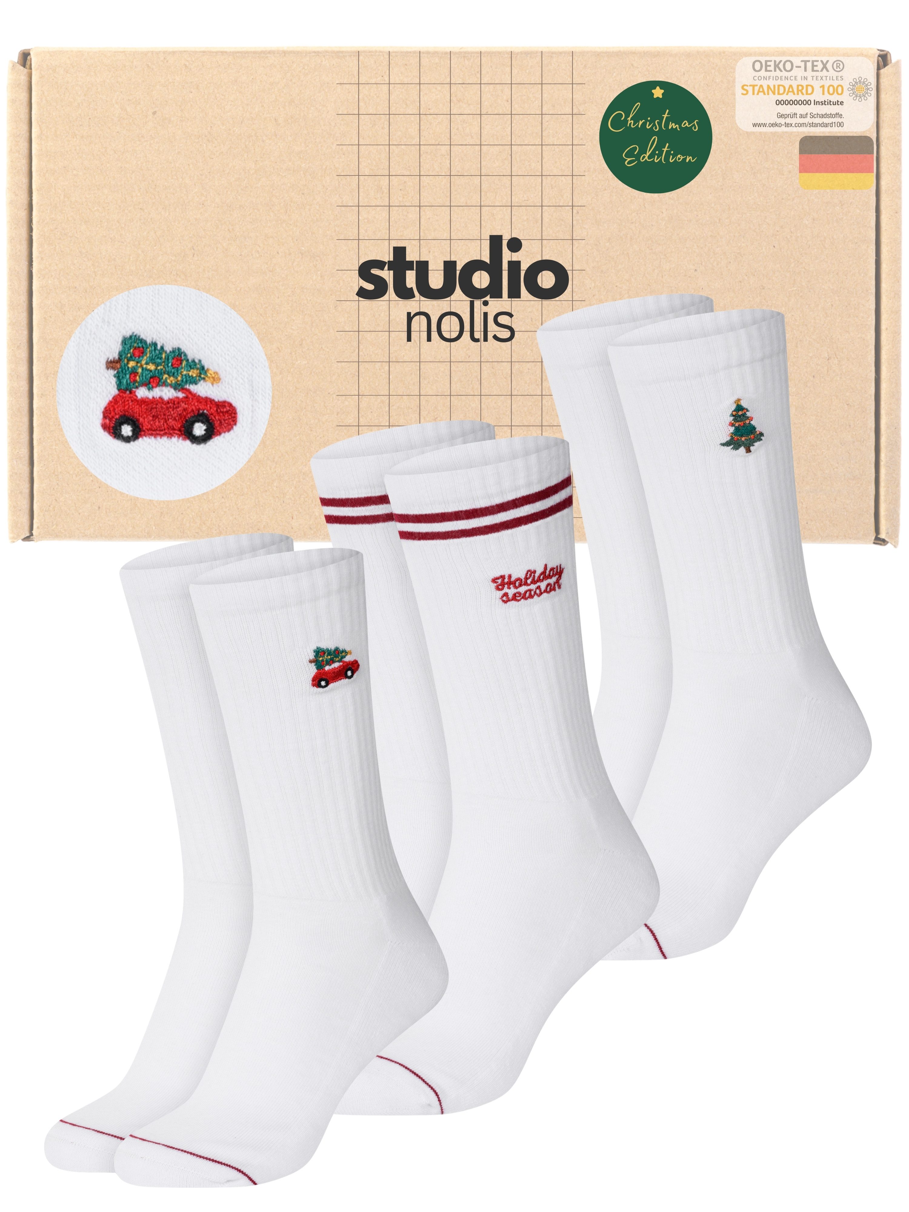 Studio Nolis Tennissocken Weihnachtssocken Geschenk für Männer & Frauen Crew Socks (Set, 3 Paar) Baumwolle, mit Frottee, Weihnachten, Christmas Socks