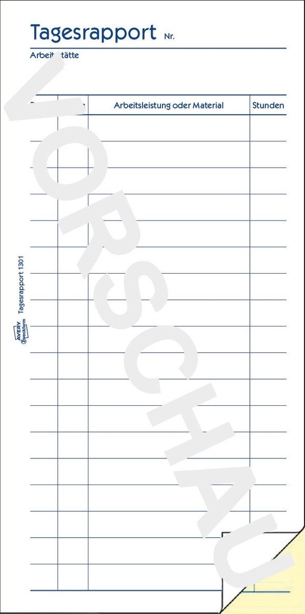 Avery Zweckform Formularblock Formularbuch Tagesrapport 10,5x20cm VE=10x2x50 Blatt