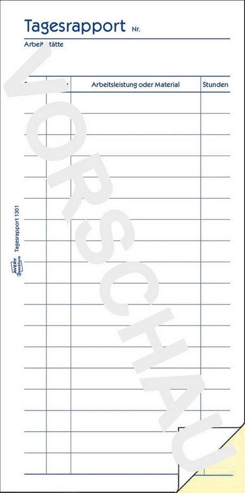 Thumbnail - Avery Zweckform Formularblock Formularbuch Tagesrapport 10,5x20cm VE=2x50 Blatt