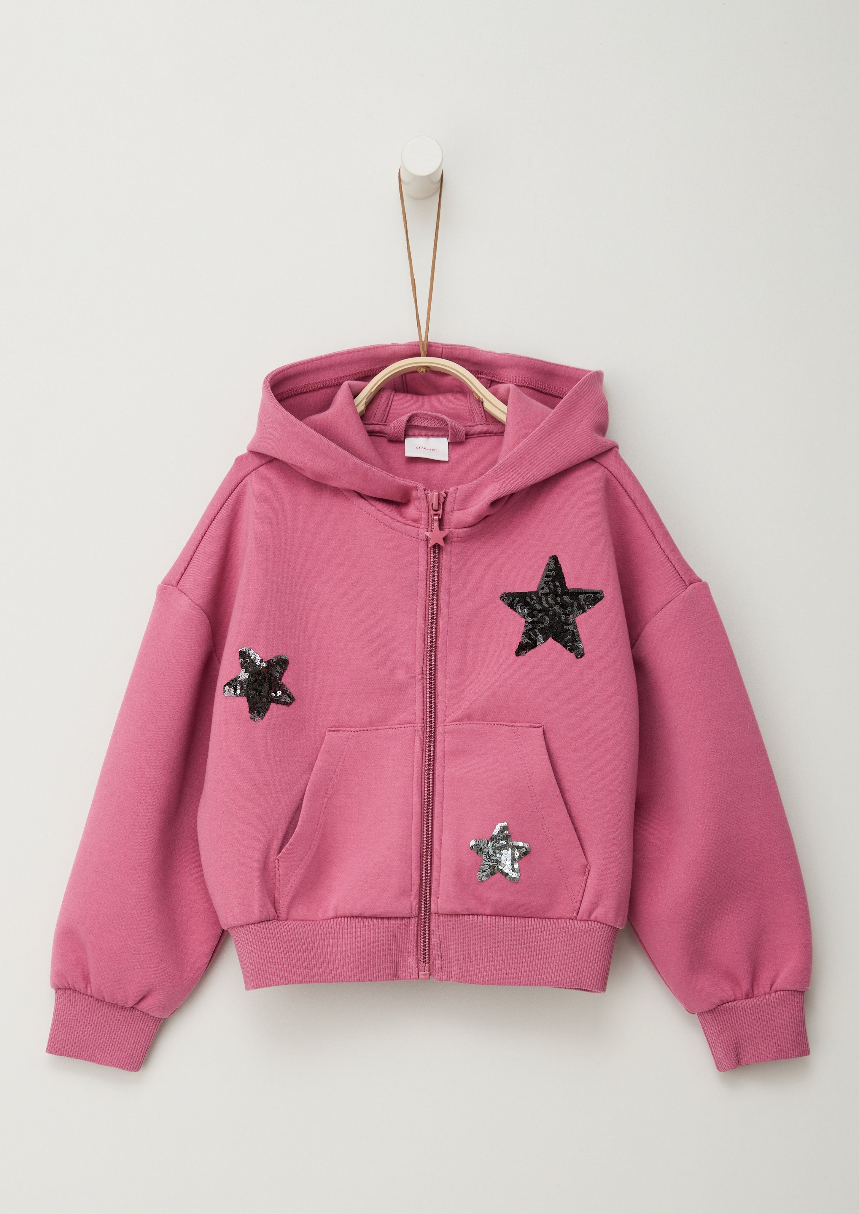 s.Oliver Junior Sweatjacke Pailetten-Sterne mit angebrachten pink