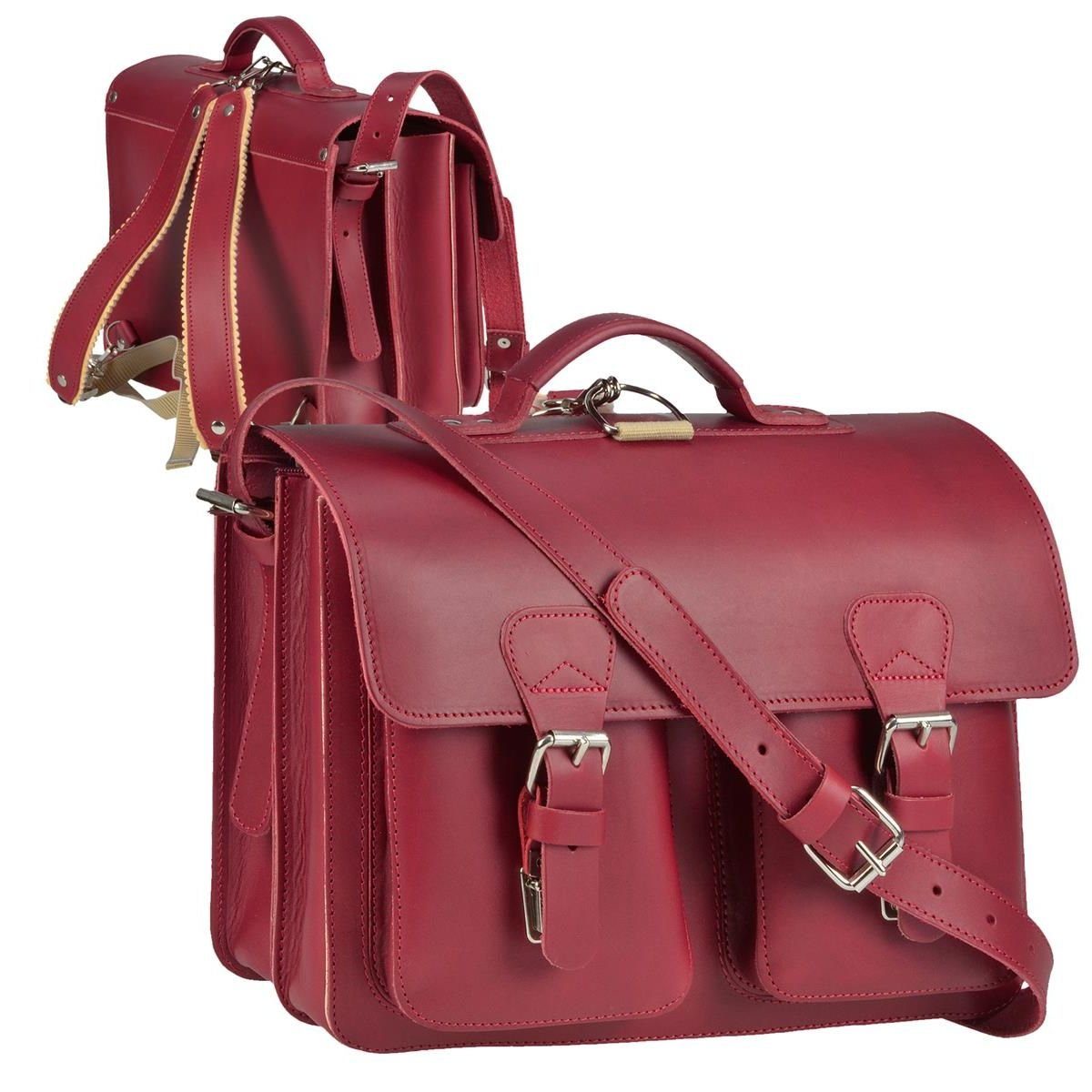 Ruitertassen Aktentasche Classic Satchel, 38 cm Lehrertasche mit 2 Fächern, auch als Rucksack zu tragen, Leder rot