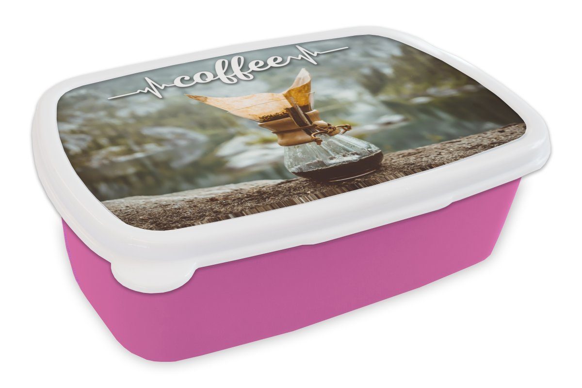 MuchoWow Lunchbox Kaffee - Zitate - Sprichwörter, Kunststoff, (2-tlg), Brotbox für Erwachsene, Brotdose Kinder, Snackbox, Mädchen, Kunststoff rosa