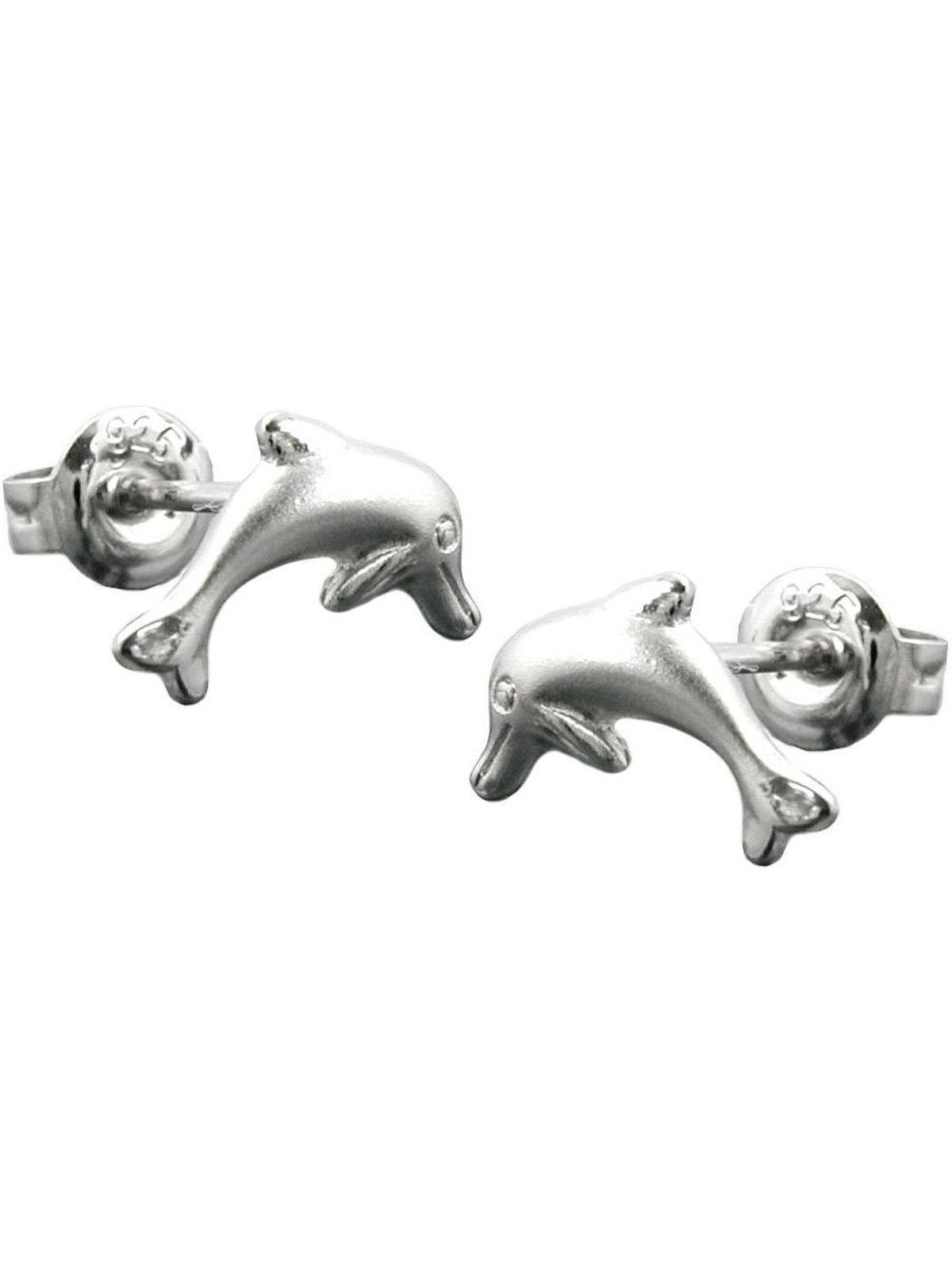 Gallay Paar Ohrstecker Ohrring 10x5mm springender Delfin matt-glänzend rhodiniert Silber 925 (1-tlg)