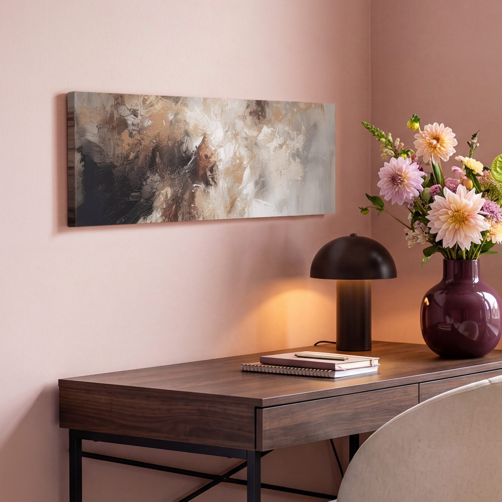 OneMillionCanvasses® Leinwandbild Panorama Farbe - Abstrakt - Beige - Kunst, Fotodruck (1 St), Wandbild, Deko Schlafzimmer Wohnzimmer Flur 60x20 cm – Bild 4 von 5