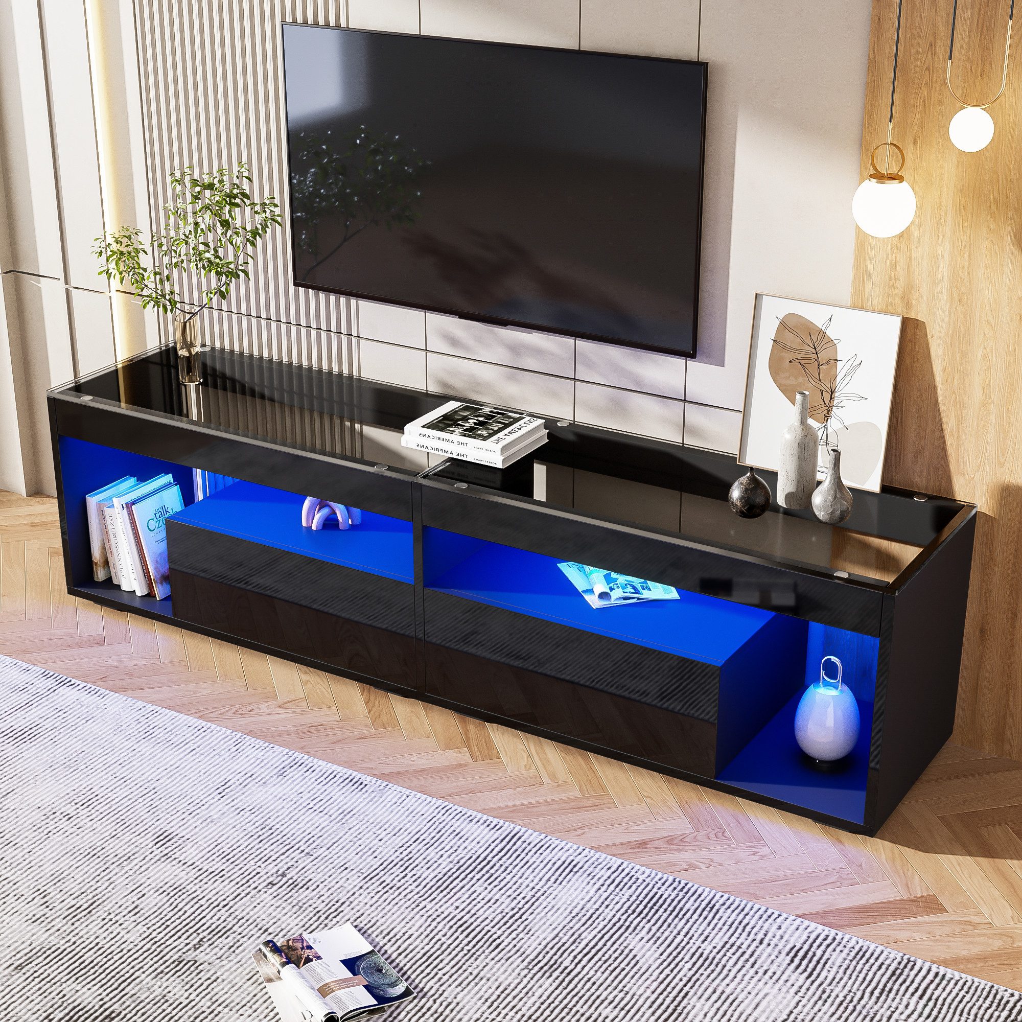 HAUSS SPOLE Lowboard LED-Hochglanz-TV-Schrank mit 2 Schubladen, für bis zu günstig online kaufen