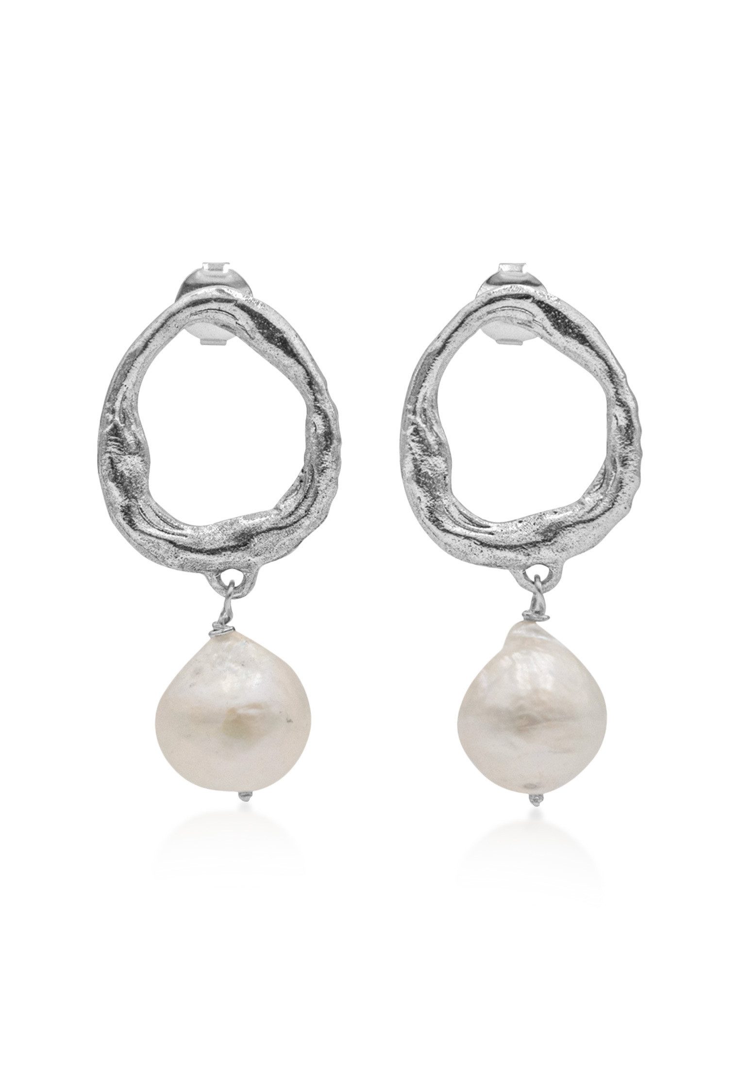 HAZE & GLORY Paar Creolen Barock Perlen Ohrstecker - La Pearl 925 Silber