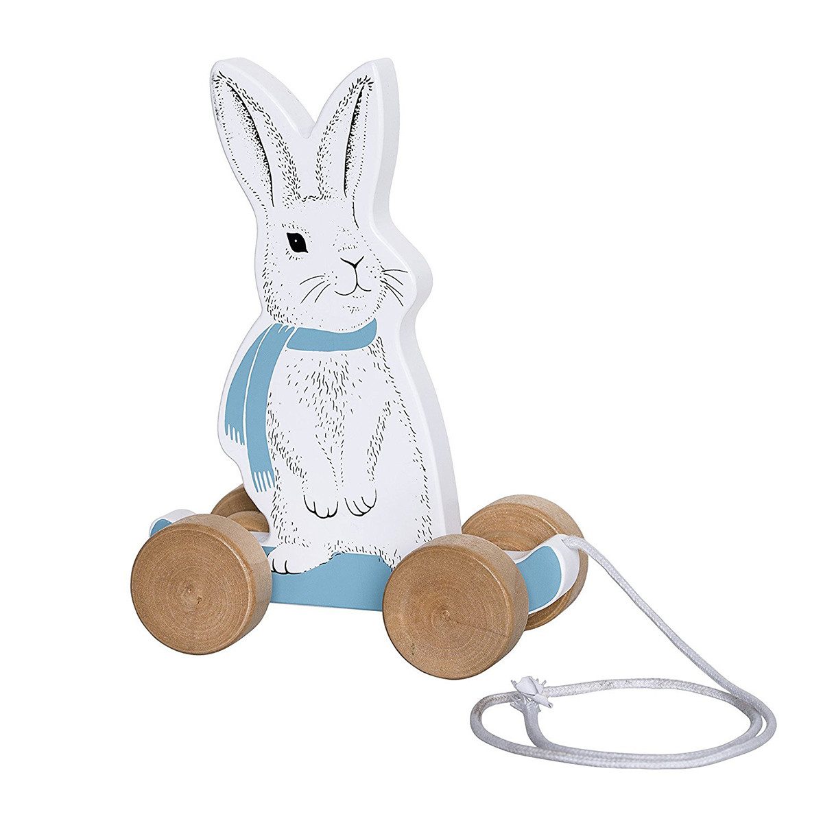 Bloomingville Nachziehtier Bloomingville Holz-Nachziehtier Hase auf Skateboard in weiß blau