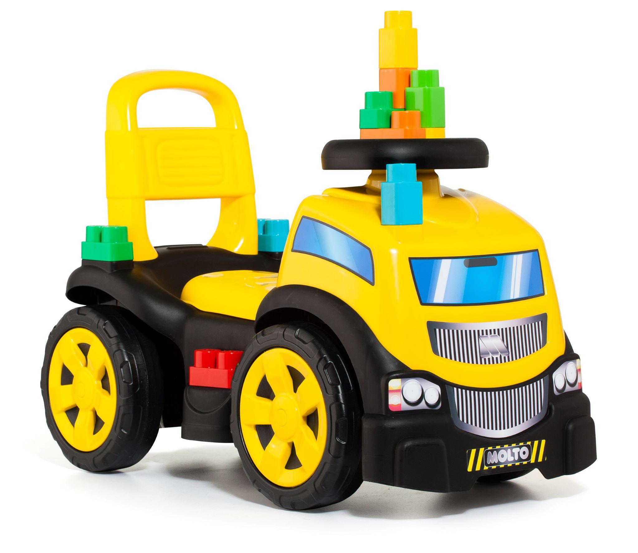 MOLTO Rutscherauto 3-in-1 LKW mit Klemmbausteinen, Kinderfahrzeug mit Spielspaß, mit Klemmbausteinen, zum fahren, schieben und spielen