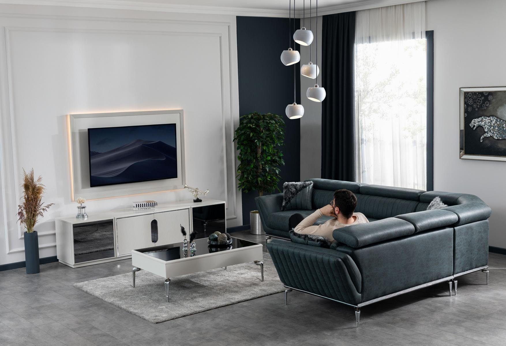 JVmoebel Wohnzimmer-Set, Wohnzimmer Set Ecksofa L-Form TV-Ständer Fernsehwand Garnitur Design