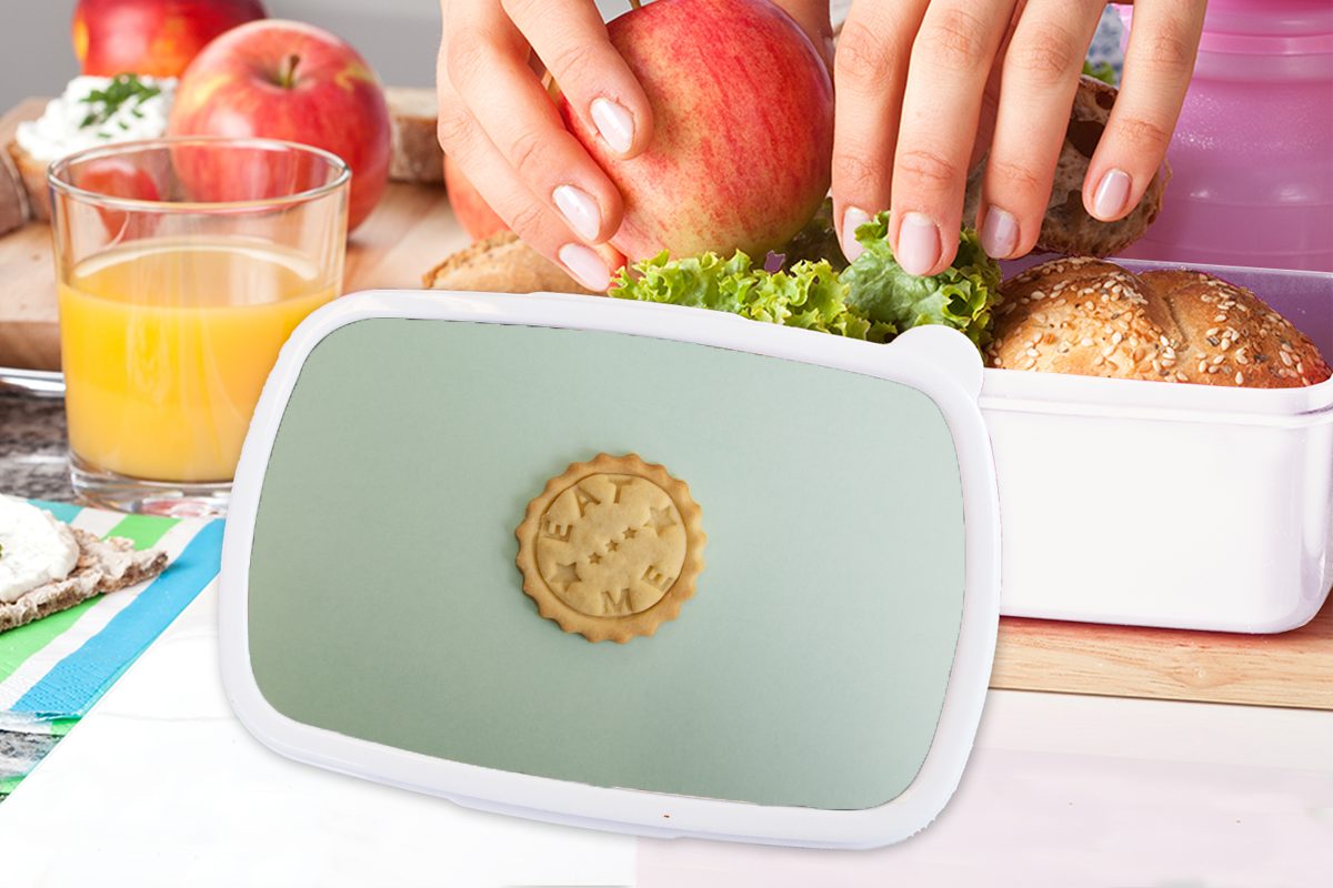 Brotdose, mit Mädchen Jungs Lunchbox Kekse weiß Erwachsene, Botschaft, MuchoWow und und Kunststoff, Kinder für für (2-tlg), Brotbox