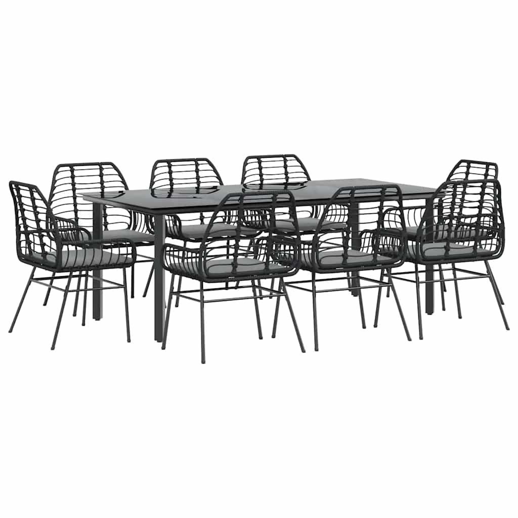 Garten-Essgruppe 9-tlg. Garten-Essgruppe mit Kissen Schwarz Poly Rattan Glas