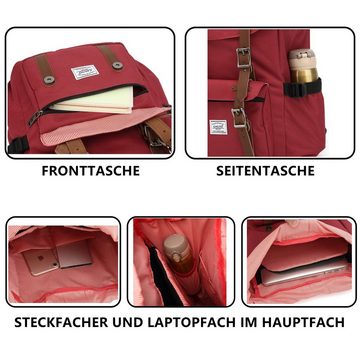 Tagesrucksack Rucksack groß Damen Herren Freizeitrucksack im Retro Design Reiserucksack mit 15" Notebook Fach Lässiger Daypacker Tagesrucksack viele Fächer Wanderrucksack Schulrucksack Schultasche